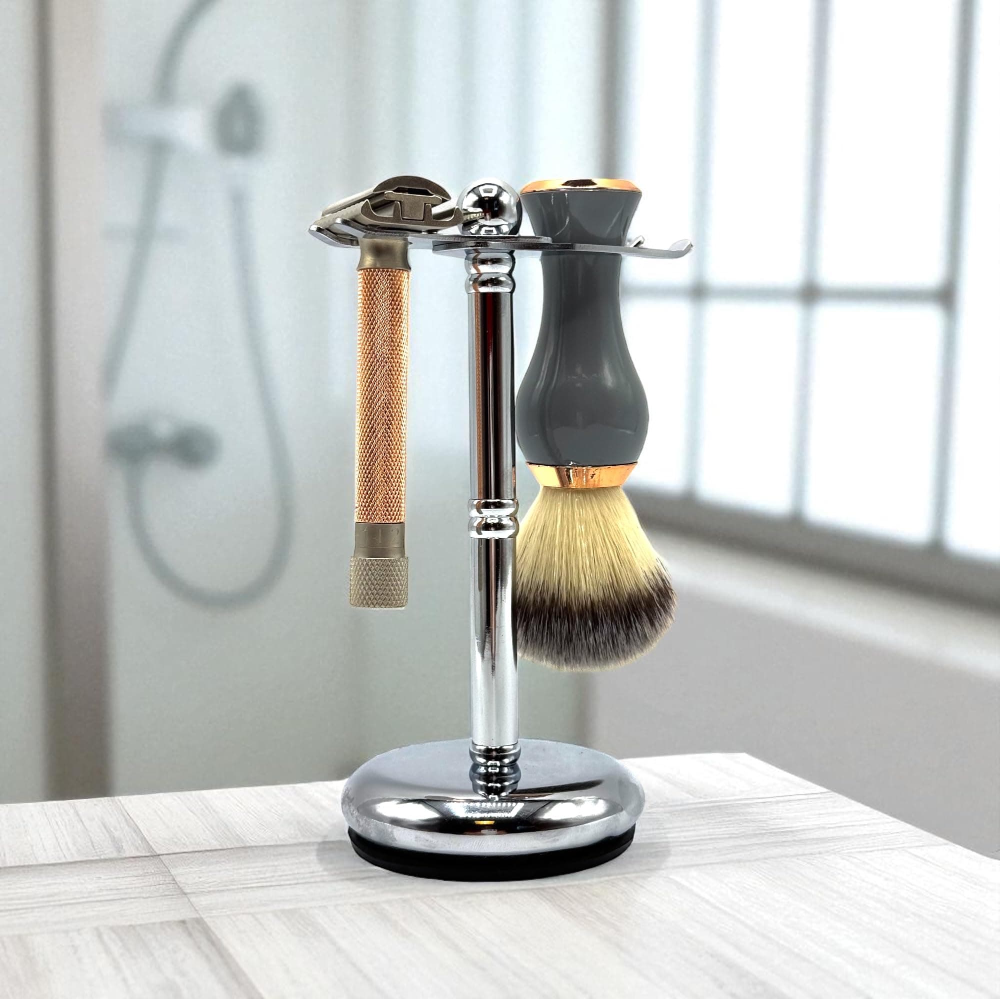 PARKER Safety Razor, The Adjust-O-Stand, Adjustable Safety Razor & Shave Brush Stand, Simple to Customize to fit Any Size Shave Brush