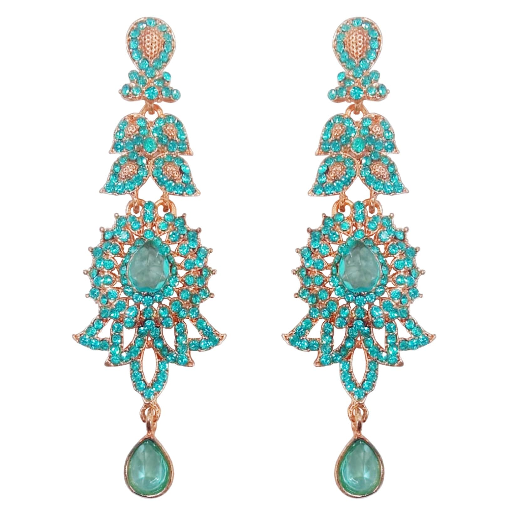 Touchstone "Hollywood Glamour Oscar Collection" Extra Lange Kroonluchter Oorbellen Indiaas Paisley Motief Filigraan Turquoise Blauwe Strass Ontwerper Bruidssieraden In Antiek Goud Toon Voor Vrouwen.