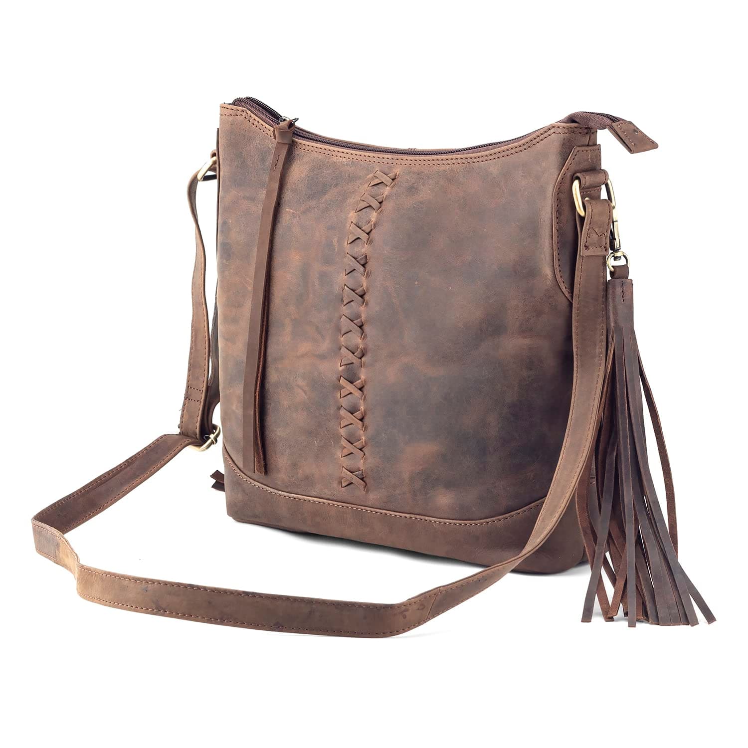 Goatter Hunter Leather 12" Inch Sling Cross-Bodybag/Shoulder Bag For Girls And Women - Brown