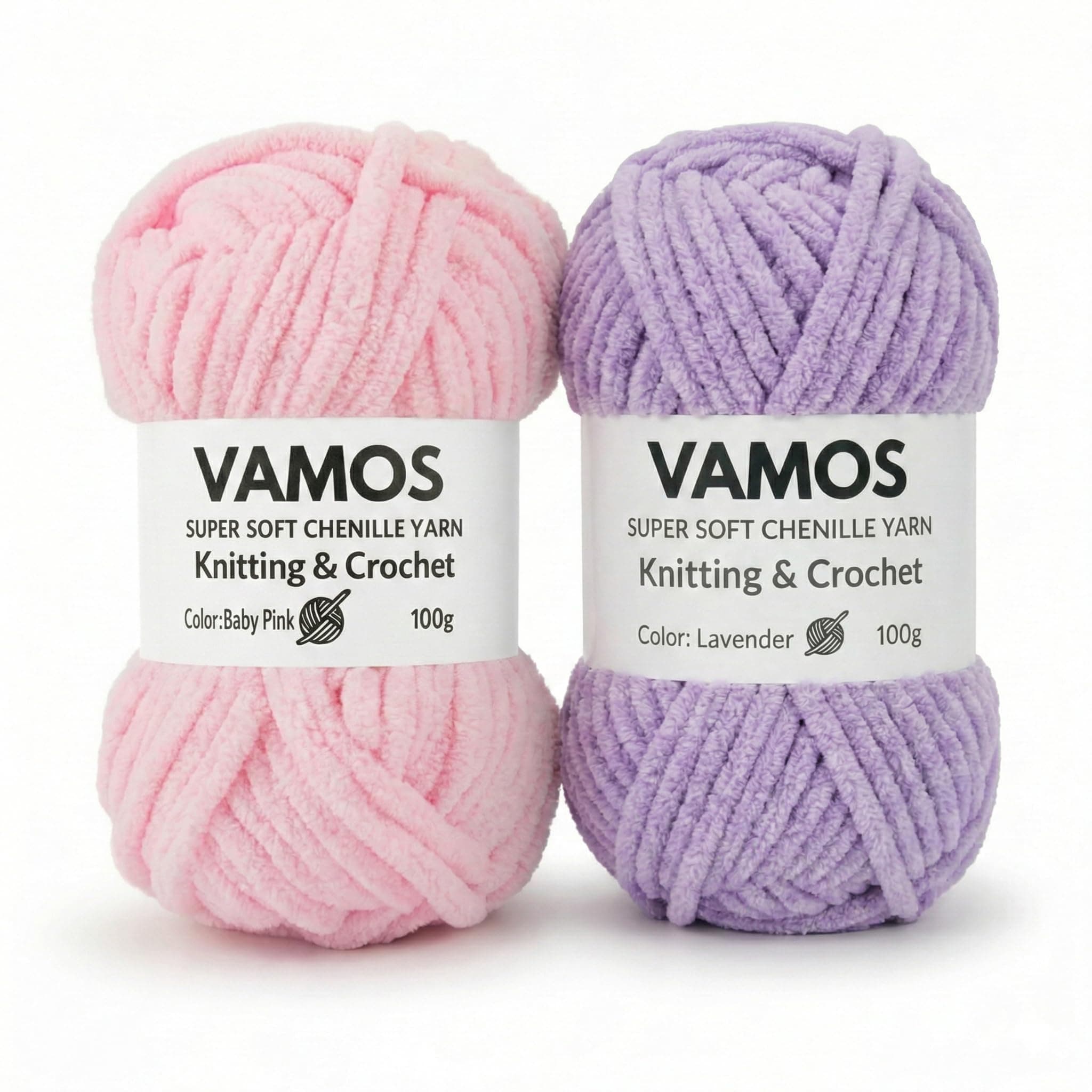 VAMOS Super Soft Chenille Yarn Set of 2 (100g Each) | Plush Velvet Bulky Yarn Combo for Crochet, Knitting, Amigurumi & DIY Crafts | No-Shed, Ultra Soft, Beginner-Friendly