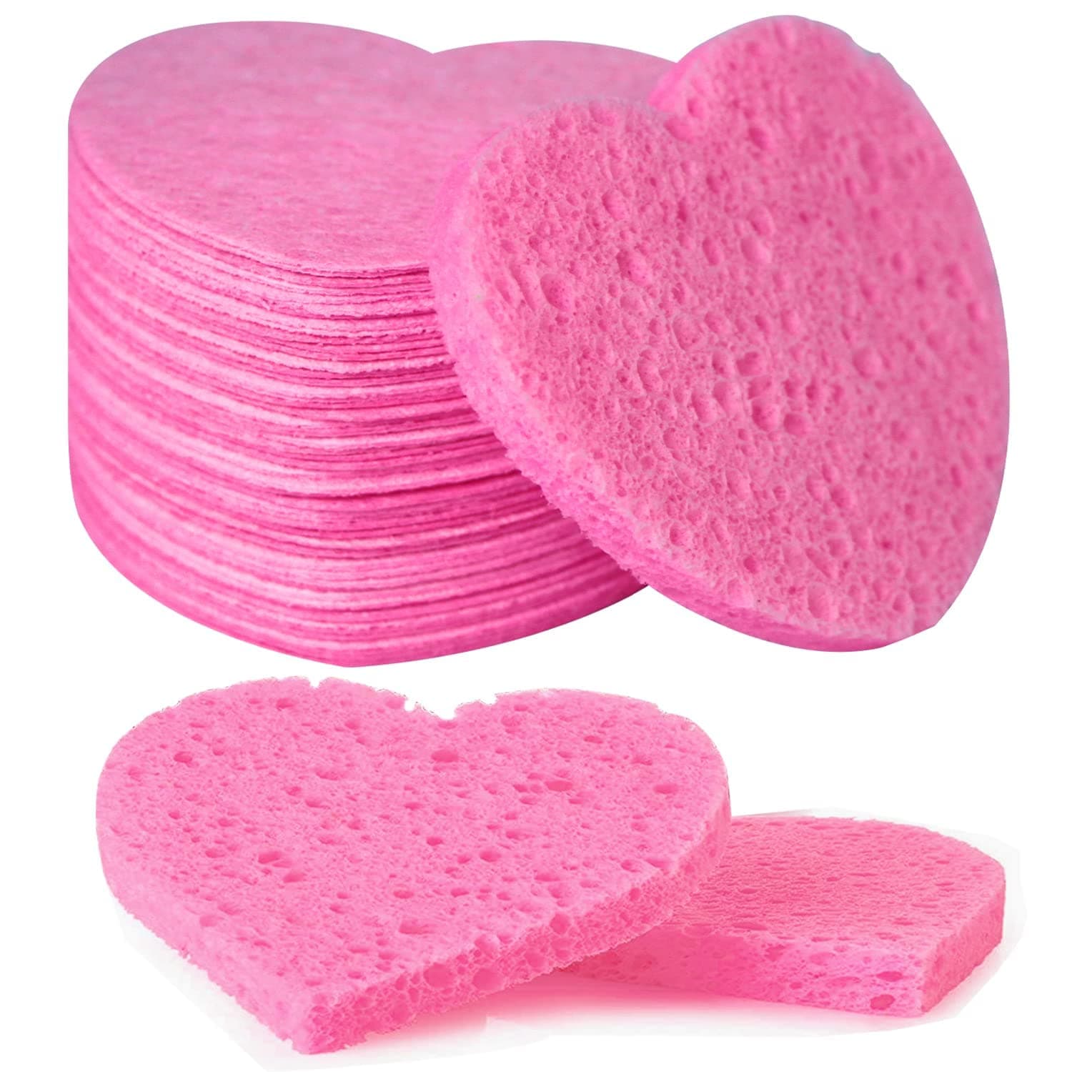 Facial Sponges Compressed Natural Cellulose Sponge Spunspon Heart Shape Face Sponge for Face Cleansing Exfoliating and makeup removal 50 Count (Pack of 1)