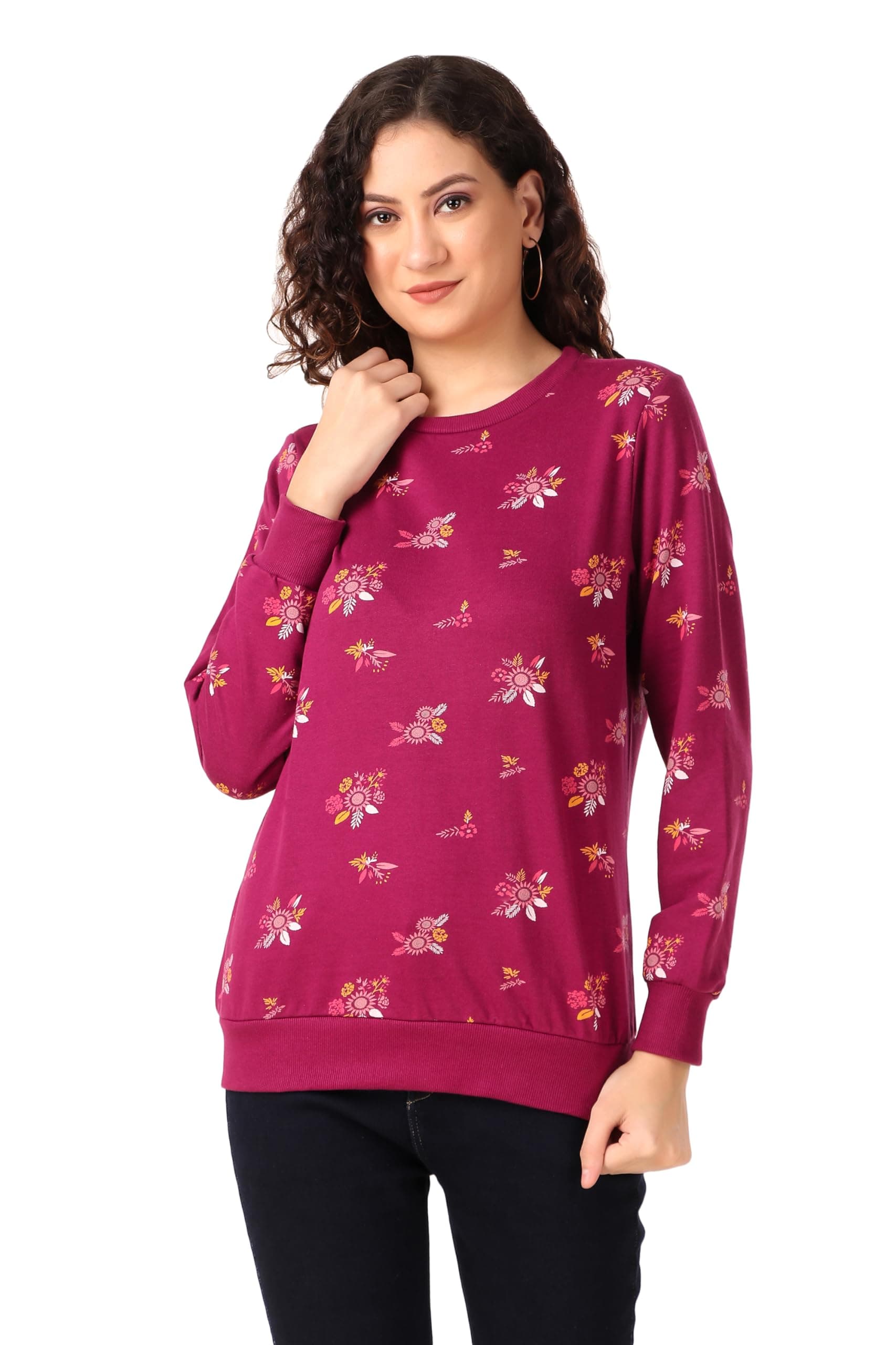 Stories.Label Pullover Sweatshirt for Women Winter Wear Stylish, Printed Long Sleeve Cotton Sweater Tops for Girls Includes Plus Sizes (3XL, Purple)