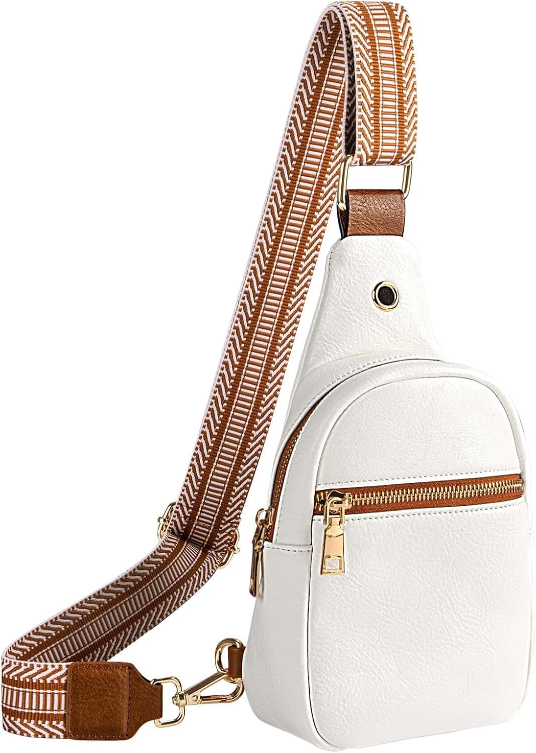 INOVERA (LABEL) Sling Bag for Women Stylish - Faux Leather Travel Crossbody Chest Bags - Shoulder Purse with Adjustable Strap for Girls, Ladies (White)