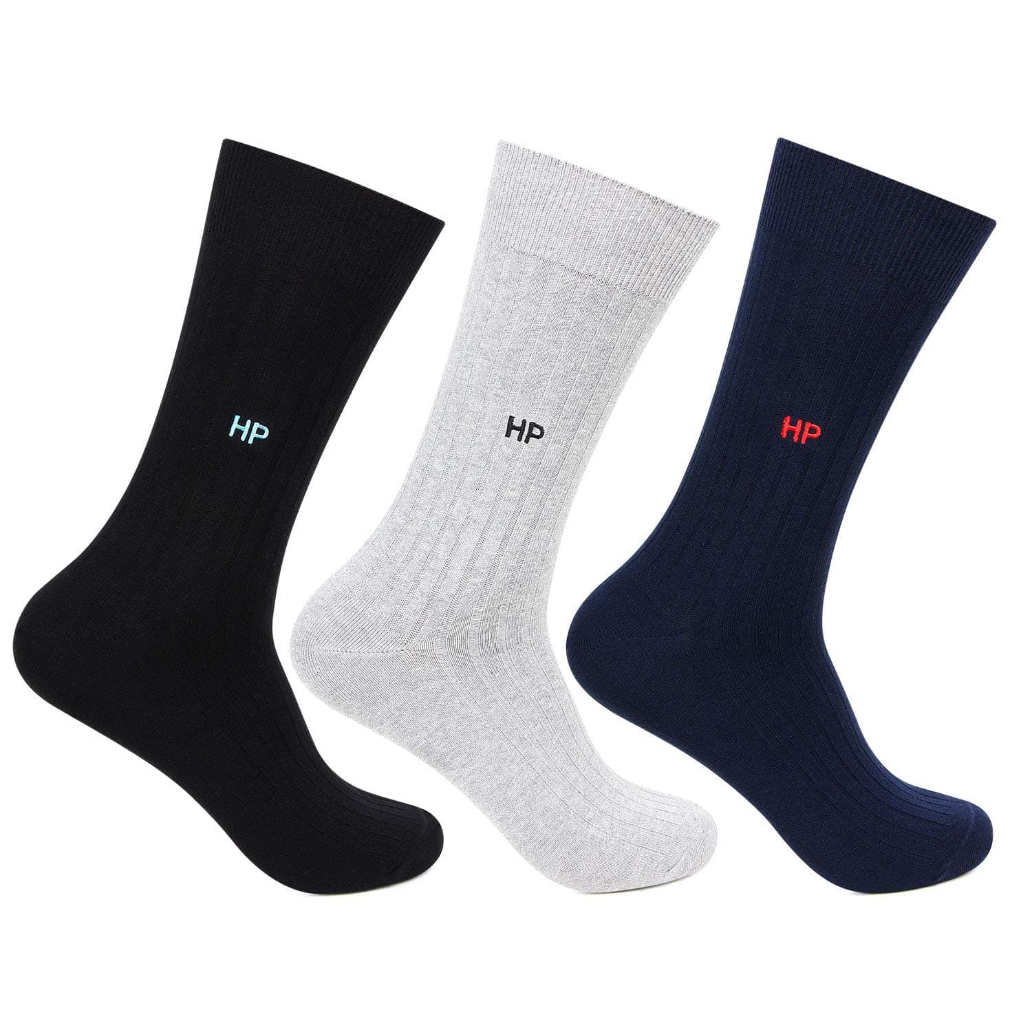 Hush Puppies Men’s Cotton Crew Length Socks (Free Size) – Multicolor Pack of 3 | Comfortable, Breathable & Durable Daily Wear Socks