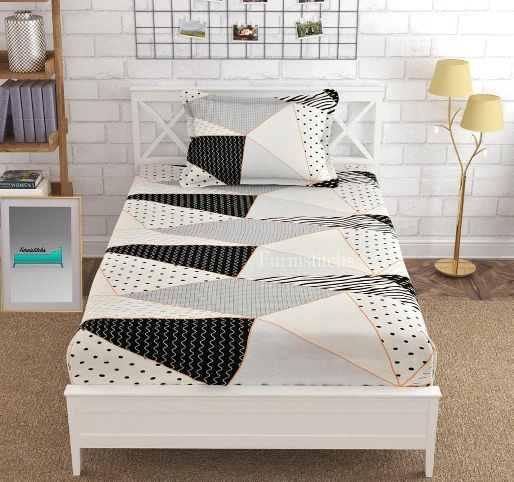 Furnistitchs Premium Glace Cotton Elastic Bedsheet Single Bed with 1 Pillow Cover, Single Fitted Bedsheet 36"x78"