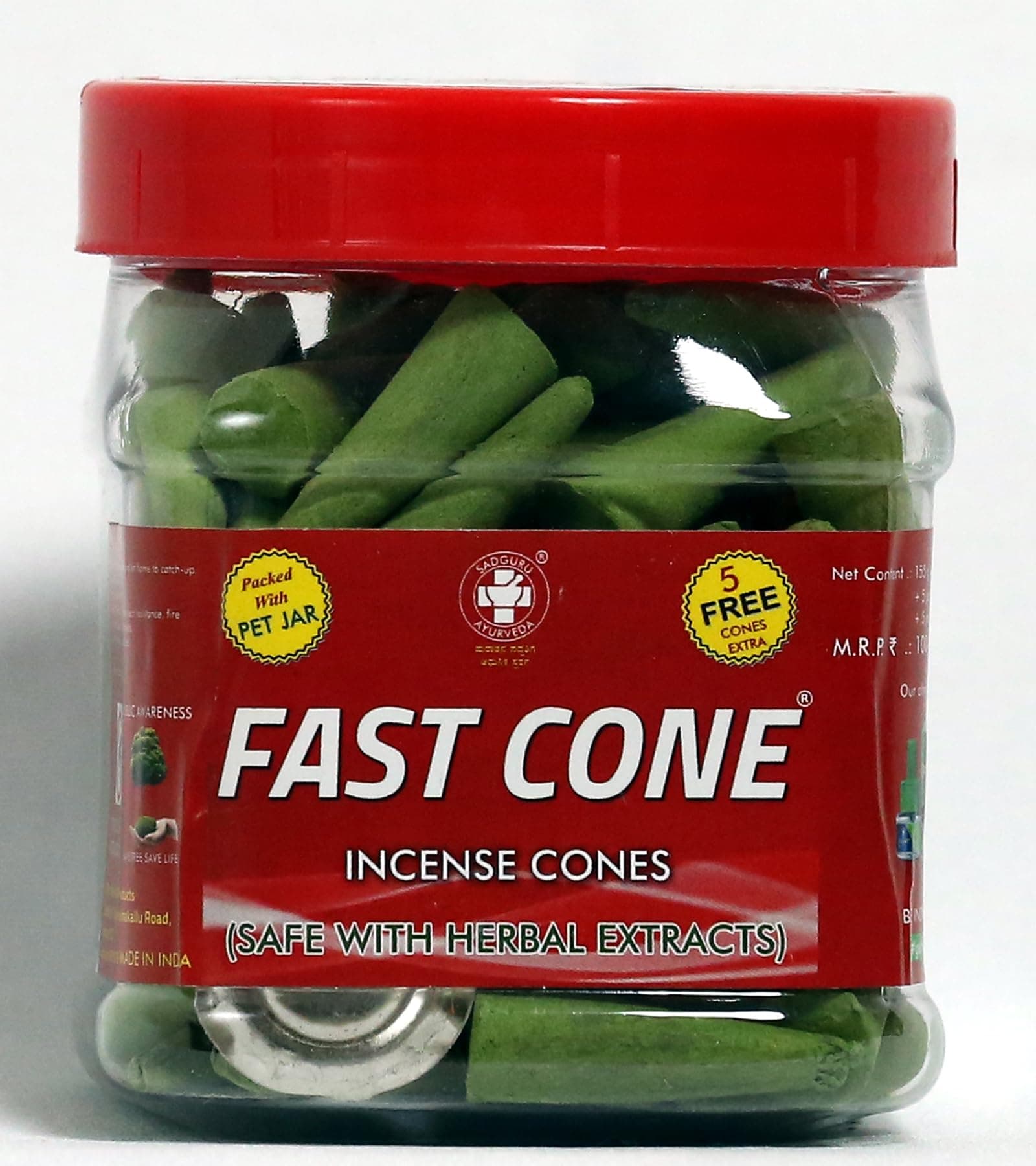 SADGURU AYURVEDA Fast Cones Mosquito Repellent Herbal with Tulasi, Neem and Lemon Grass Extracts (Pack of 2 Jars, 100 Cones per Jar)