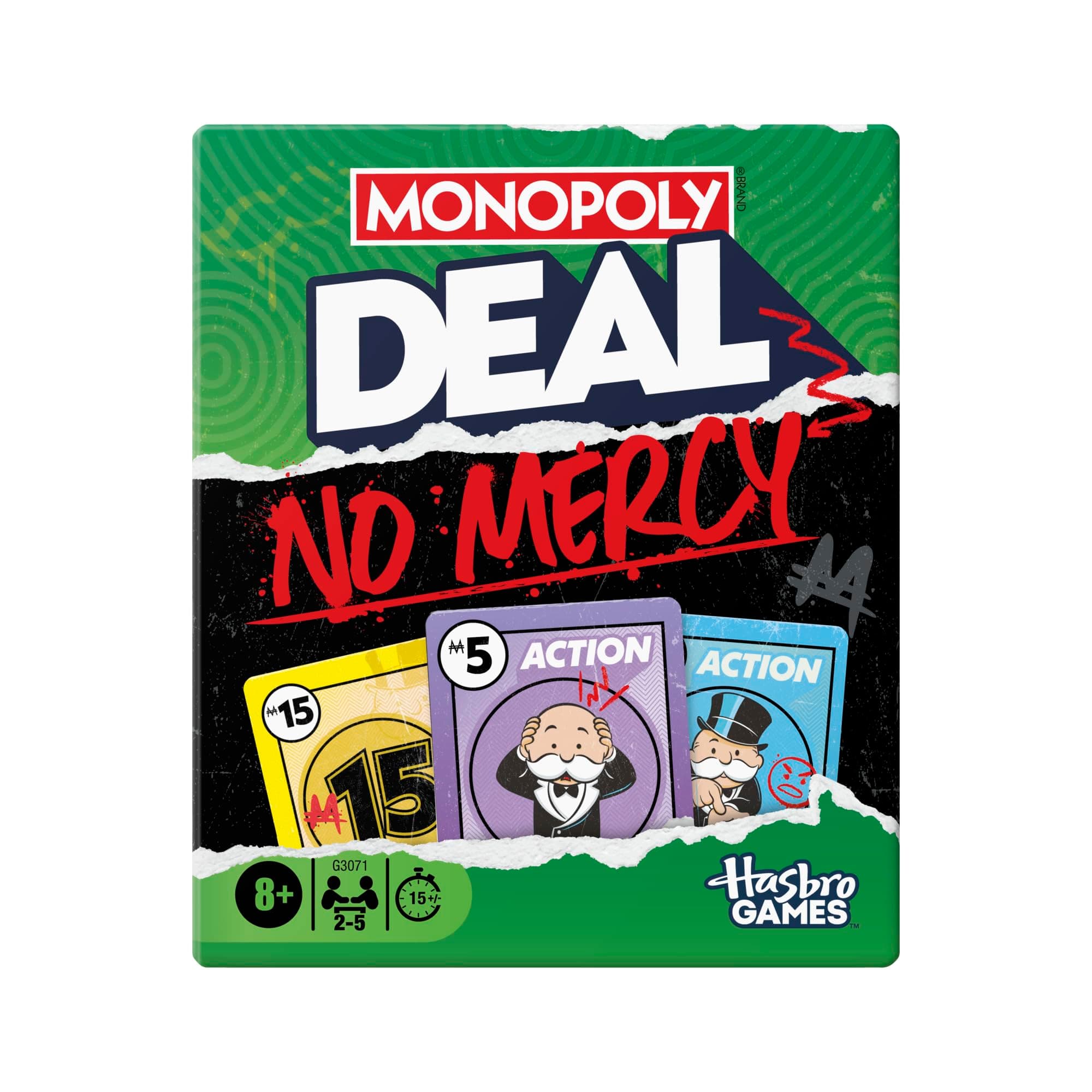 Monopoly Deal No Mercy Card Game – Ruthless Monopoly Deal Edition – Fun Family Games for Kids, Teens, and Adults – 15 Mins. – 2-5 Players – Ages 8+