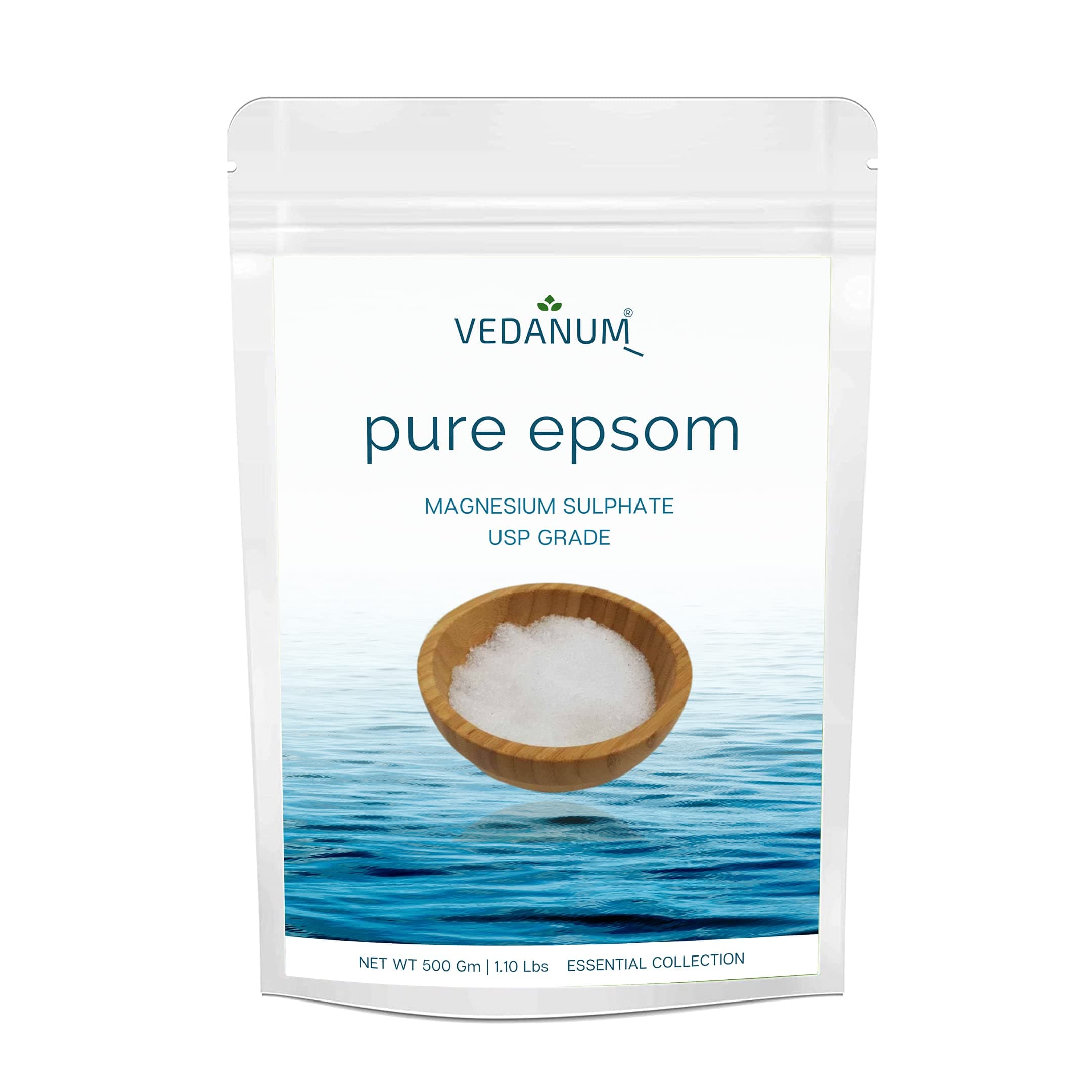 Vedanum Organic Epsom Bath Salt, USP Grade Magnesium Sulphate for Bathing, Foot Soak, Acne, Massage, Muscle Relief, Flowers, Garden, (500 Gram)