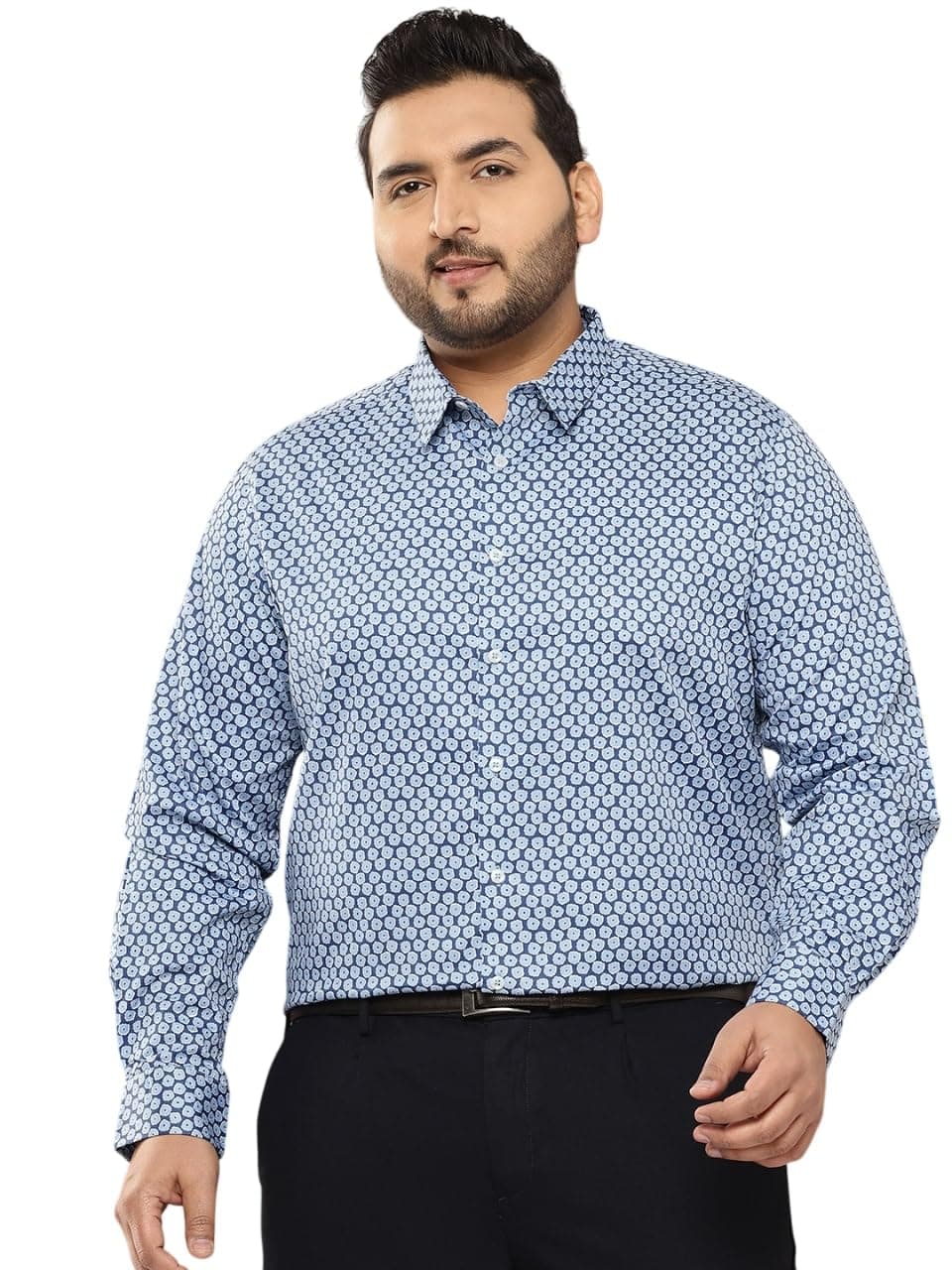 Thomas Scott Men's | Plus Size | Printed | Regular Fit | 100% Cotton | Long Sleeve | Formal | Shirt for Men Dark Blue