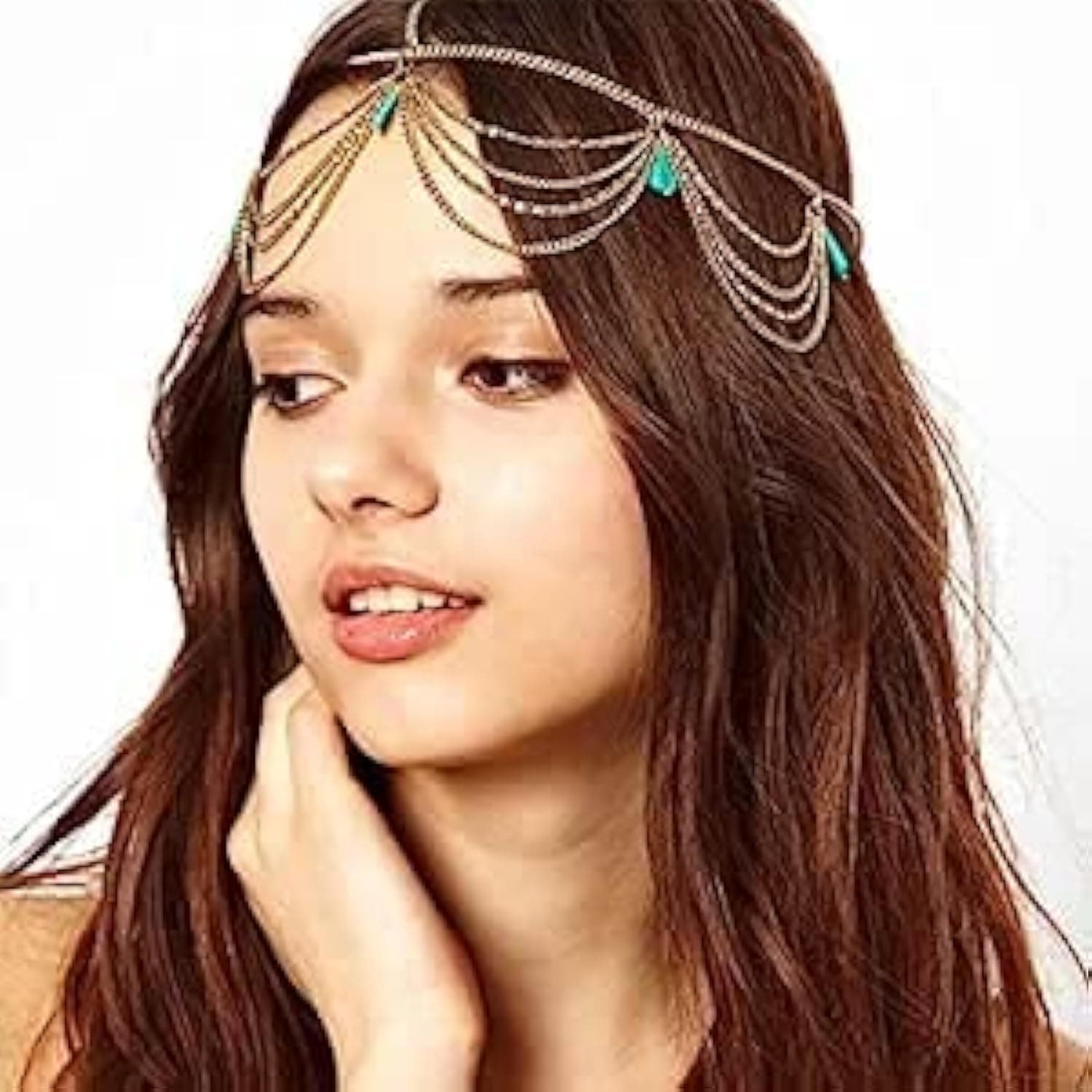 Pandahall 1 Pcs Unique Turquoise Chain Jewelry Headband Party Headpiece Hair Band For Girls by Pandahall