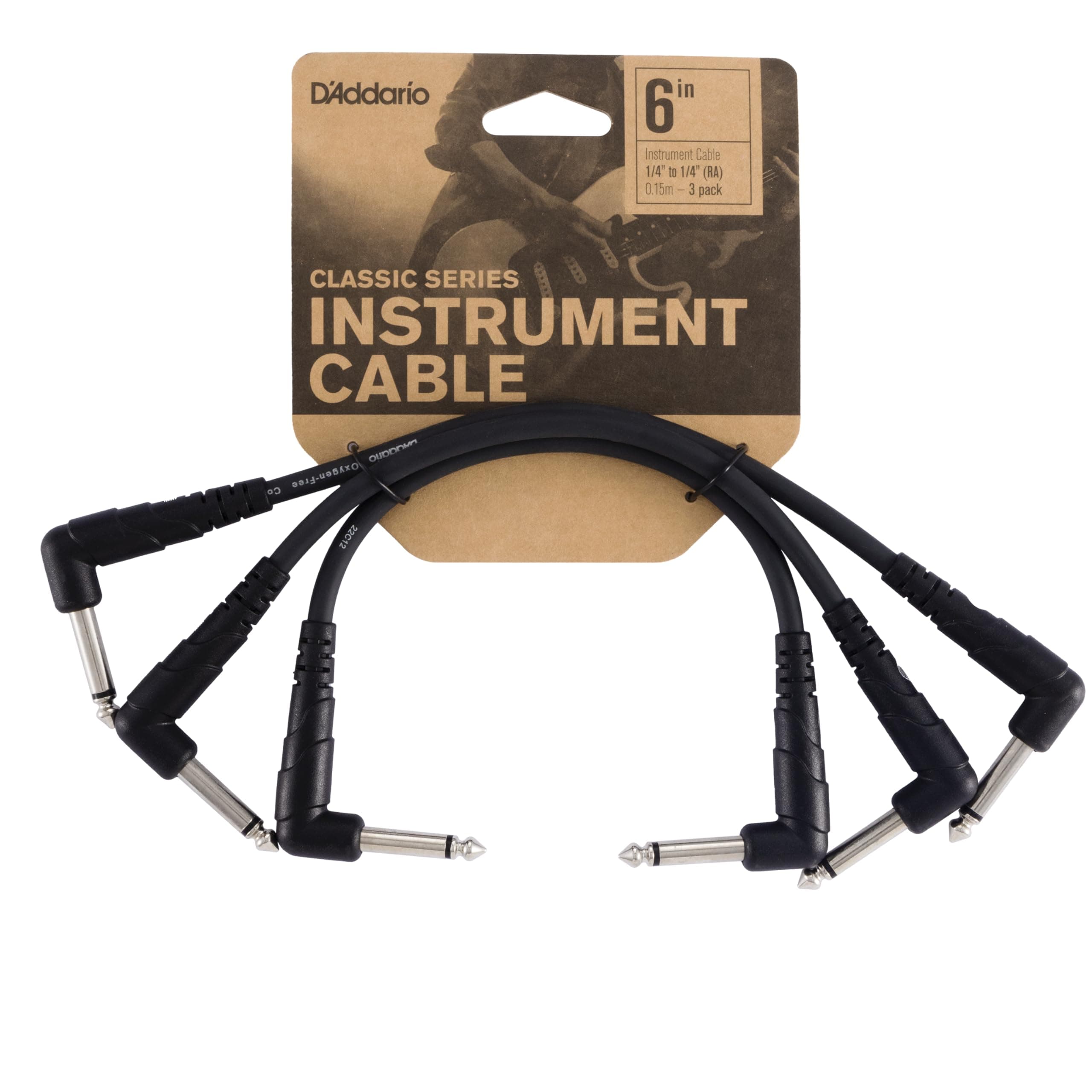 Planet Waves PW-CGTP-305 Classic Series 0.5ft. Instrument Cable with Right Angle Plug (Pack of 3, Dark Grey)