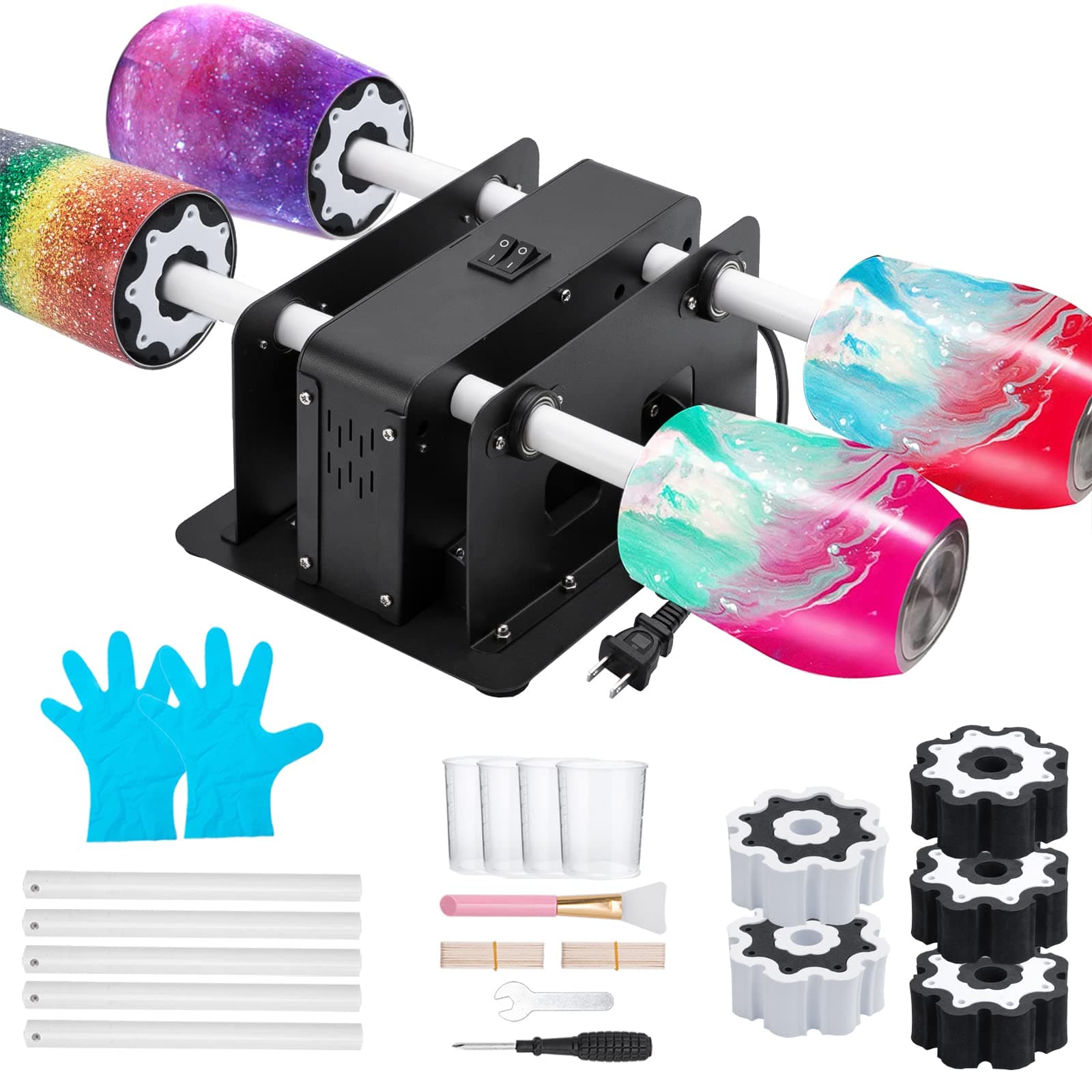 KingBaas 4 Cup Turner Tumbler Kit - Modern Glitter DIY Epoxy Glitter Tumblers - 4-Arm Cup Spinner, Machine Independent Switch - Unisex, All Seasons - Non-Foldable