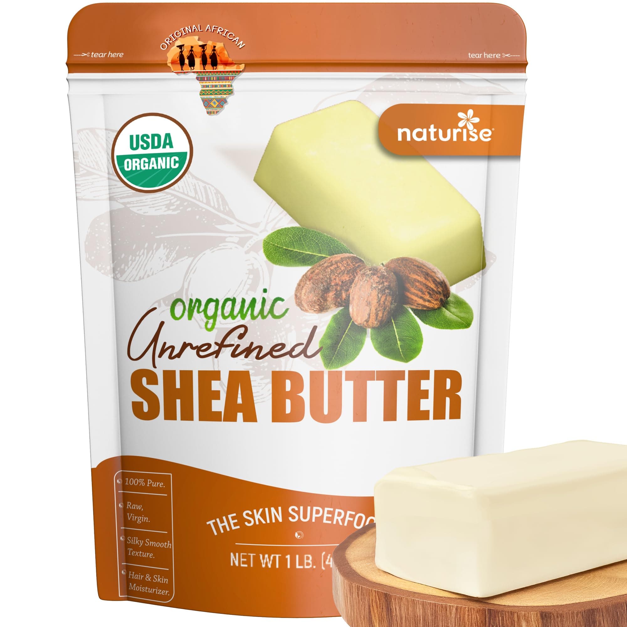 Naturise Shea Butter Raw Organic Unrefined Ivory 16 Oz (1 Lb) - Highest Grade African Shea Butter - Great For Diy Skincare Products And Body Butter Moisturizer For Dry Skin, Eczema, And Hair Care