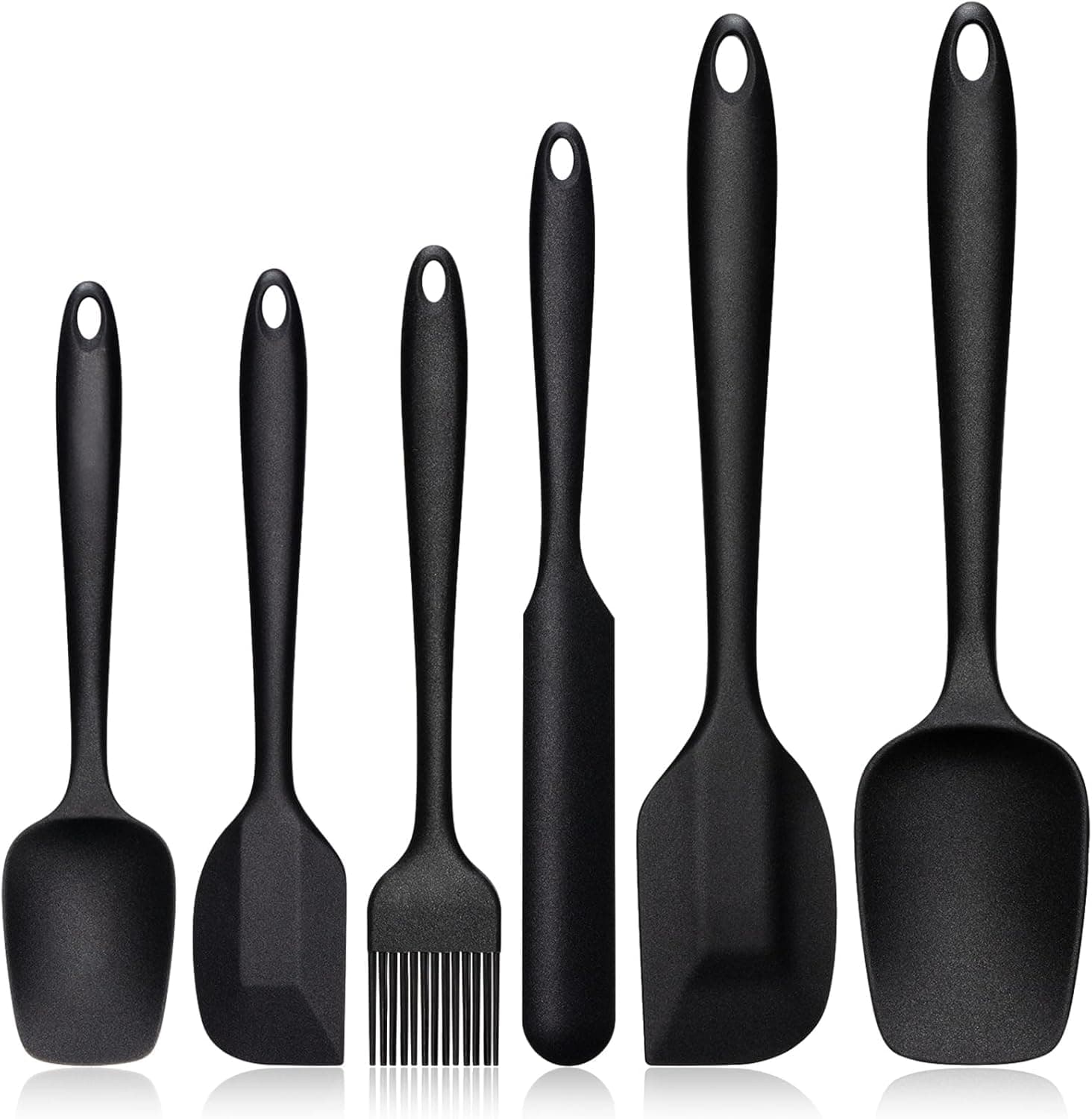Bagonias Silicone Spatula Set of 6, High Heat Resistant Kitchen Spatulas, One-Pieces Seamless Design, Perfect for Cooking Mixing & Baking and Non-Stick Cookware, BPA Free and Dishwasher Safe,Black