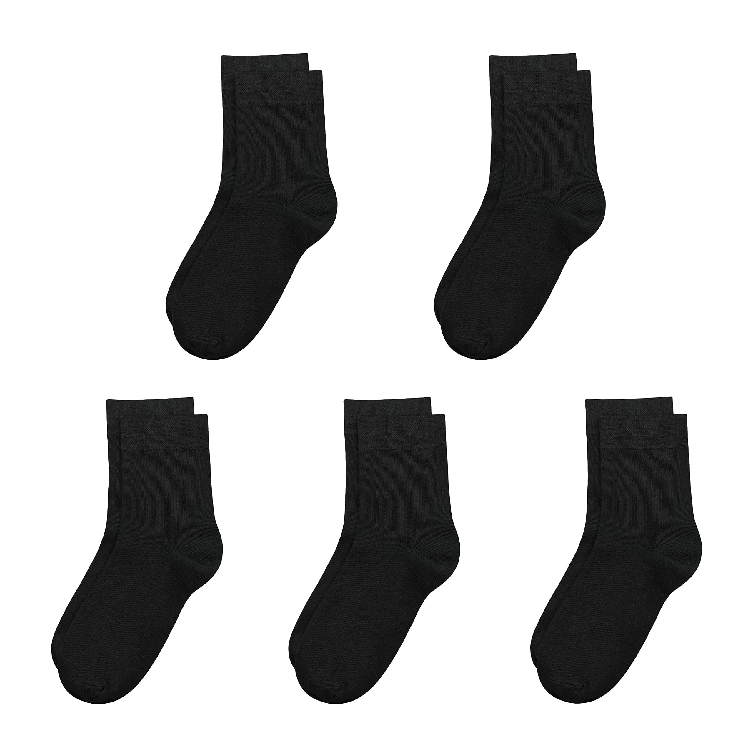 Kids Casual Bamboo School Socks Super Soft Uniform Socks Thin Breathable Stretch Cuffs Boys Girls 5 Pairs, Black, Medium