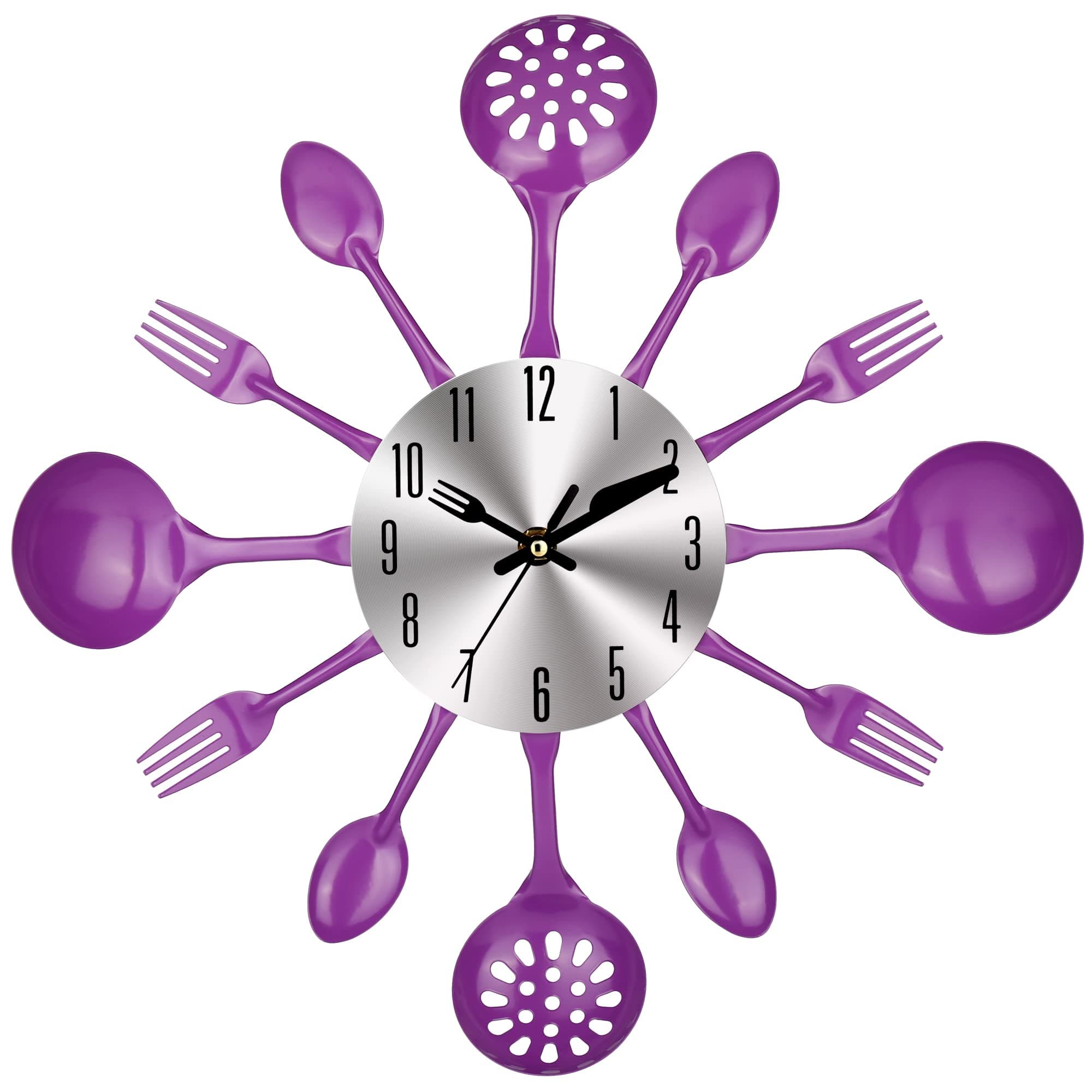 CIGERA 14 Inch Cutlery Kitchen Wall Clocks with Fork and Spoon Dial, Silent Clock Movement and Battery Operated, Great Wall Decor and Nice Housewarming Gifts