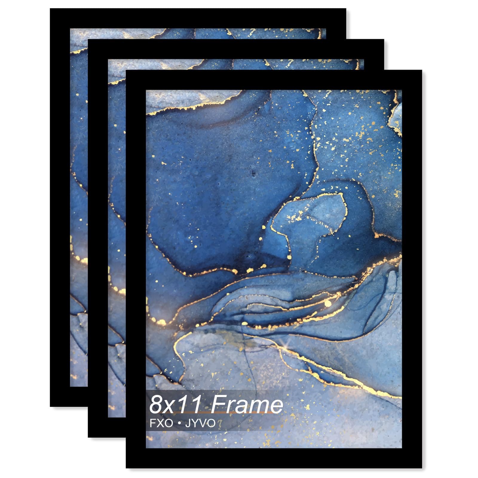 Fxojyvo 8x11 Picture Frame Set of 3, Black Frame for 8 x 11 Inch Picture Poster Photo, Light Weight and High Transparent 8 by 11 Frame for Wall - 3 Pack/Black/8"x11"