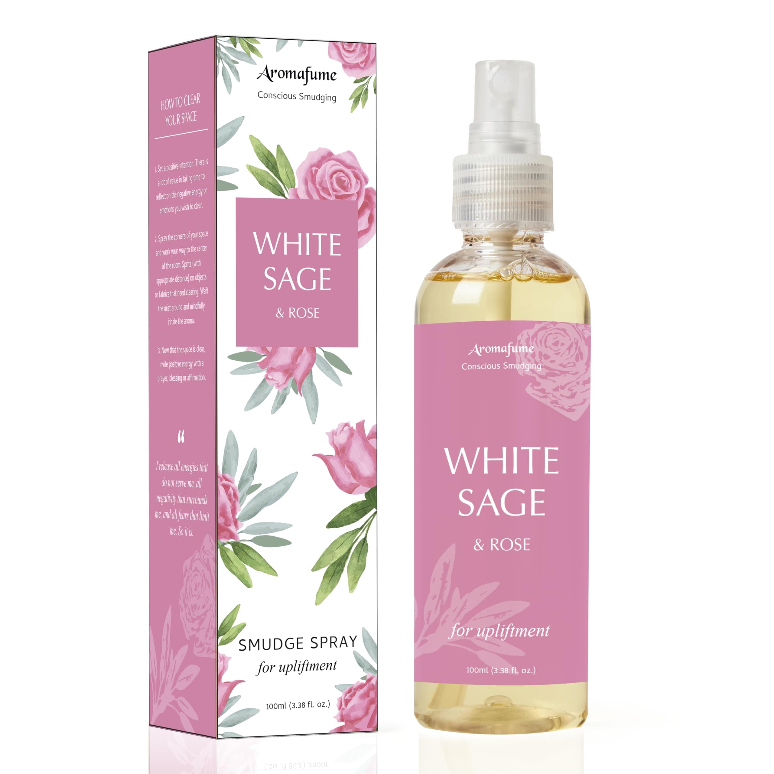 White Sage and Rose Smudge Spray for Spiritual Cleansing, Aromafume