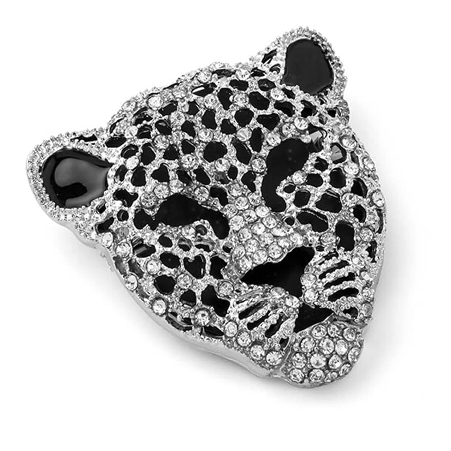 Mahi Rhodium Plated Lion Face Shaped Crystal Stone Studded Brooch/Lapel Pin for Men (BP1101080R)
