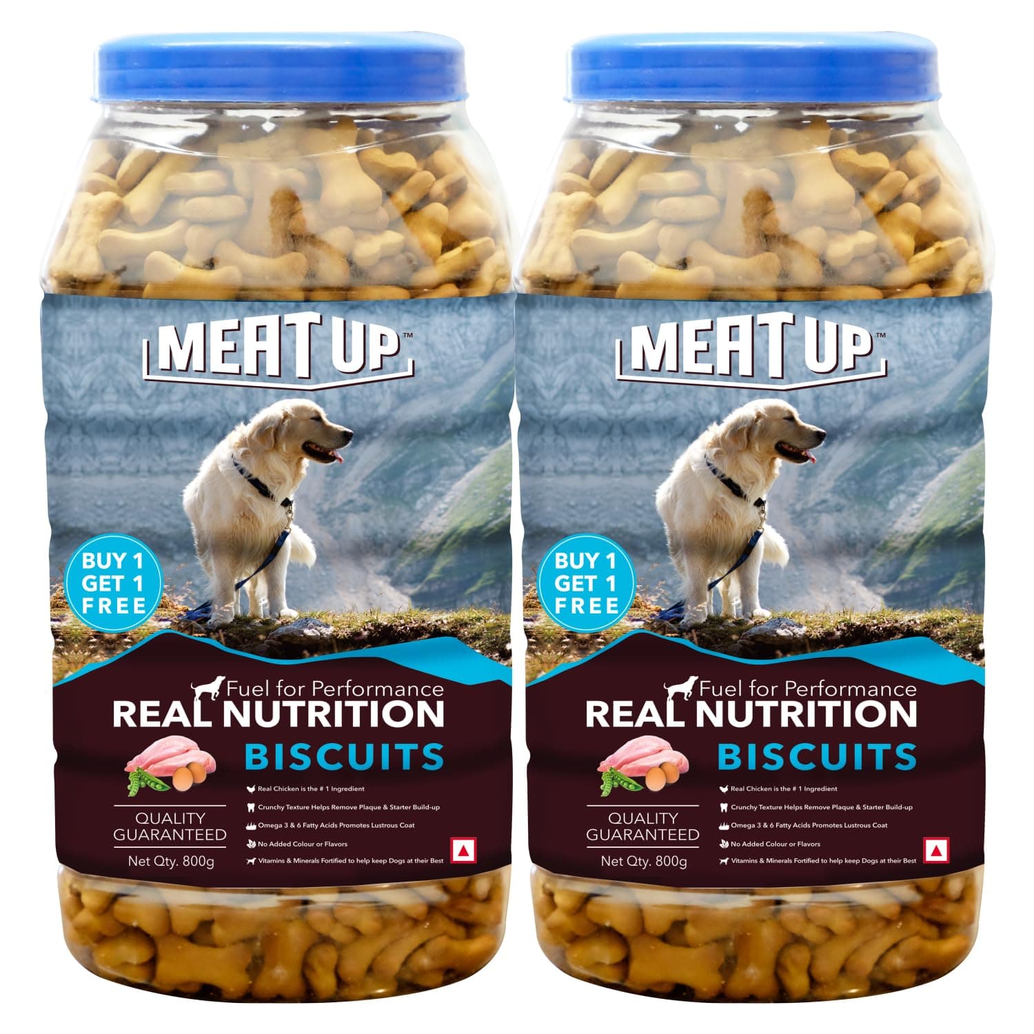 Meat Up Dog Treats Biscuits (2 x 800g Free), Total 1.6kg | Real Chicken & Milk Flavour | Helps Maintain Clean Teeth | Promotes Lustrous Coat | Complete & Balanced Nutrition (All Life Stages)