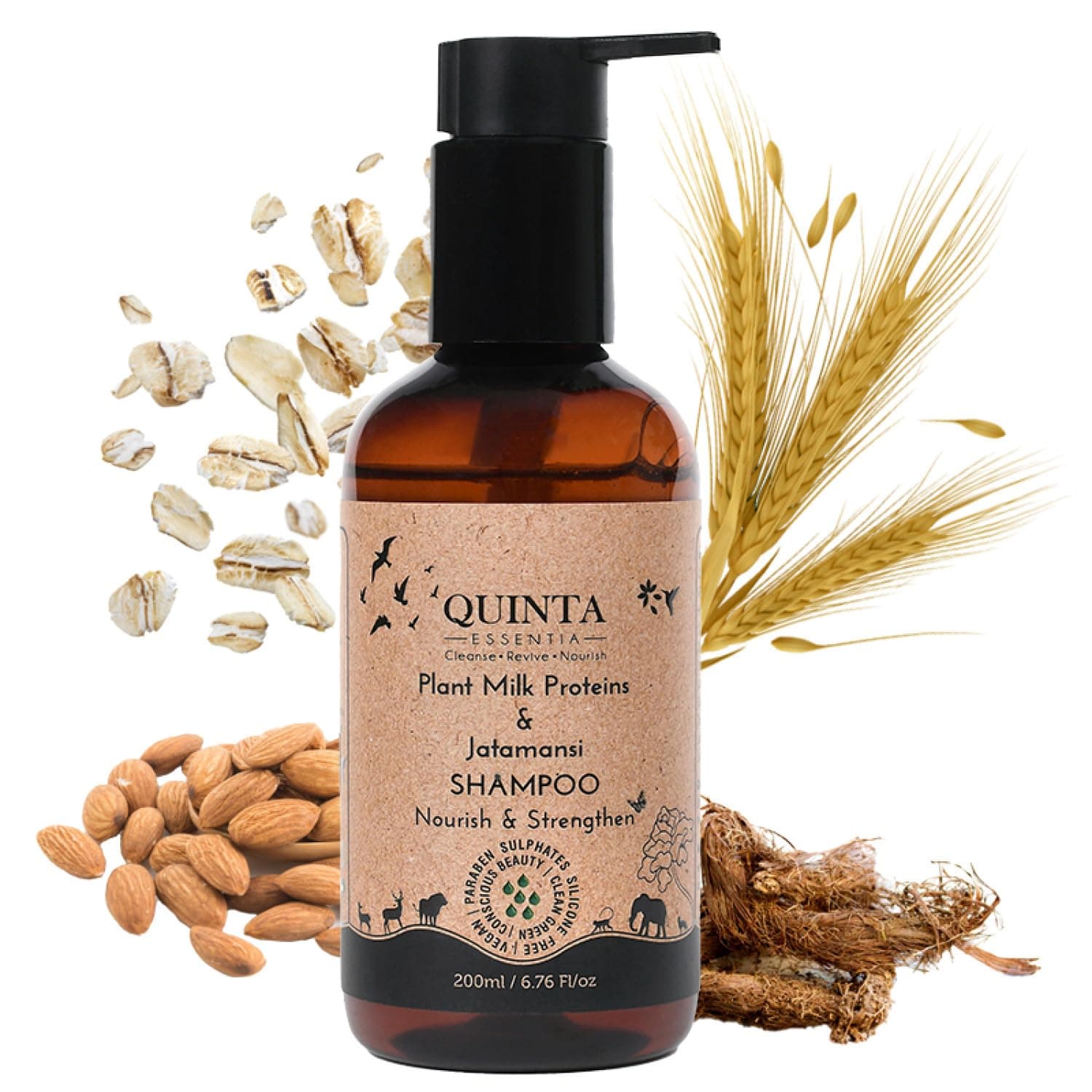 Quinta Essentia Organic Natural Shampoo, Prevents Hairfall and Damage, Plant Milk Protiens and Jatamansi Shampoo, Nourishes and Strengthens Hair, 200ml