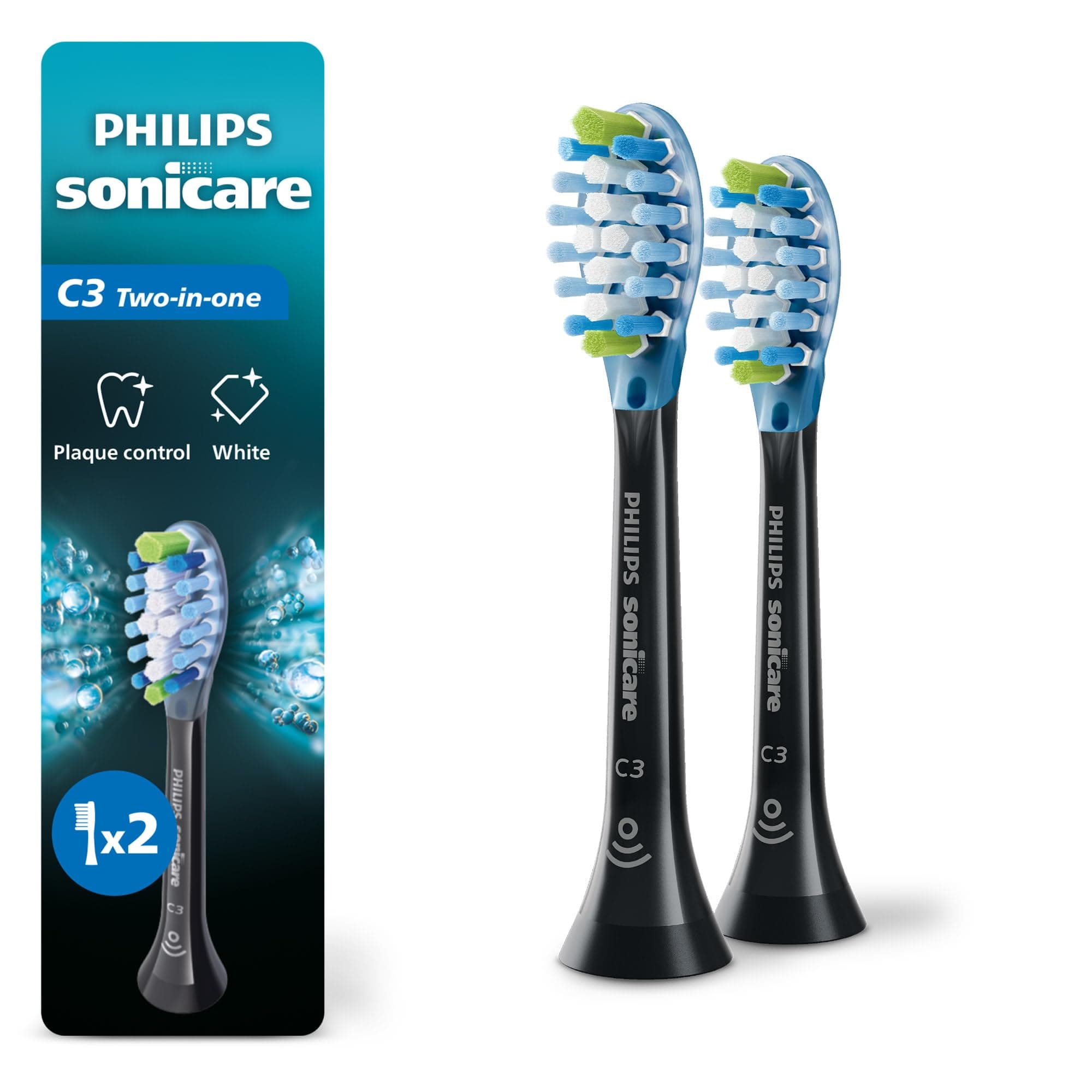 Philips Sonicare Premium Plaque Control replacement toothbrush heads, HX9042/95, Smart recognition, Black 2-pk
