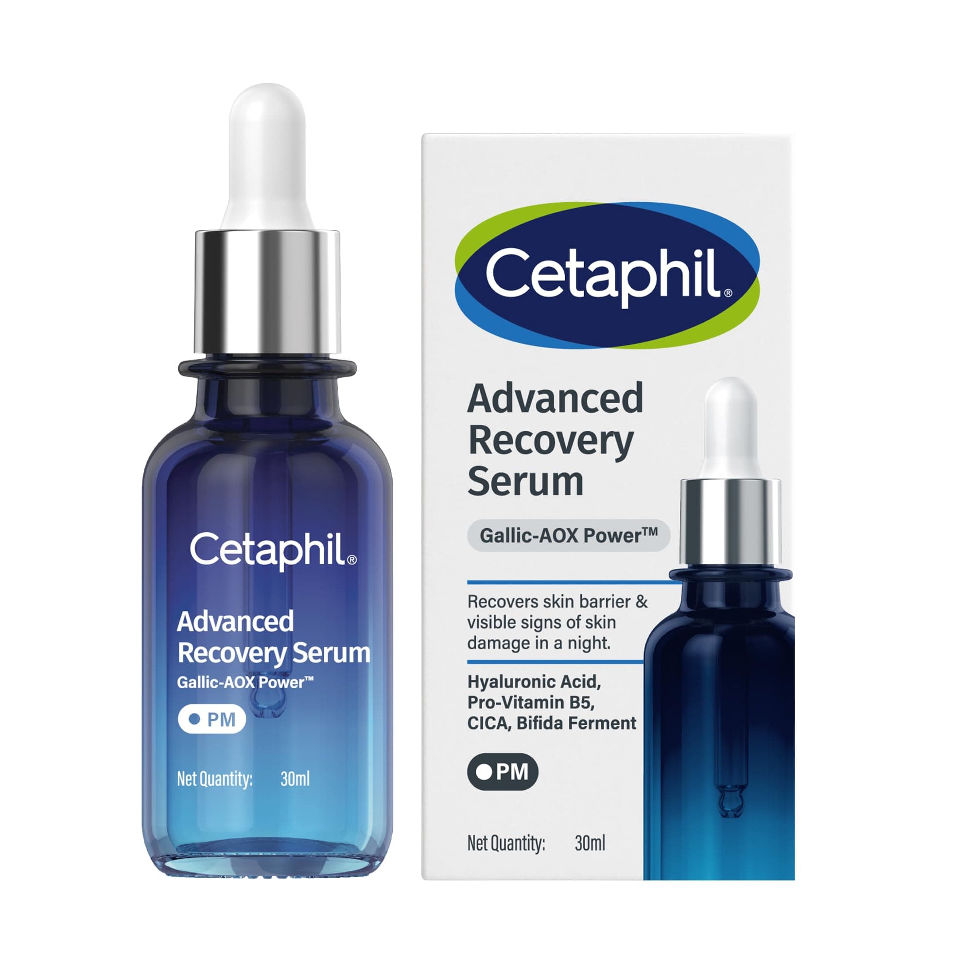 Cetaphil Advanced Recovery Serum 30ml | Night Routine | Skin Barrier Repair Face for Sensitive Skin | Hydrating & Soothing with Gallic Acid 2x More Effective than Vitamin C | Fragrance Free, Dermatologist Recommended