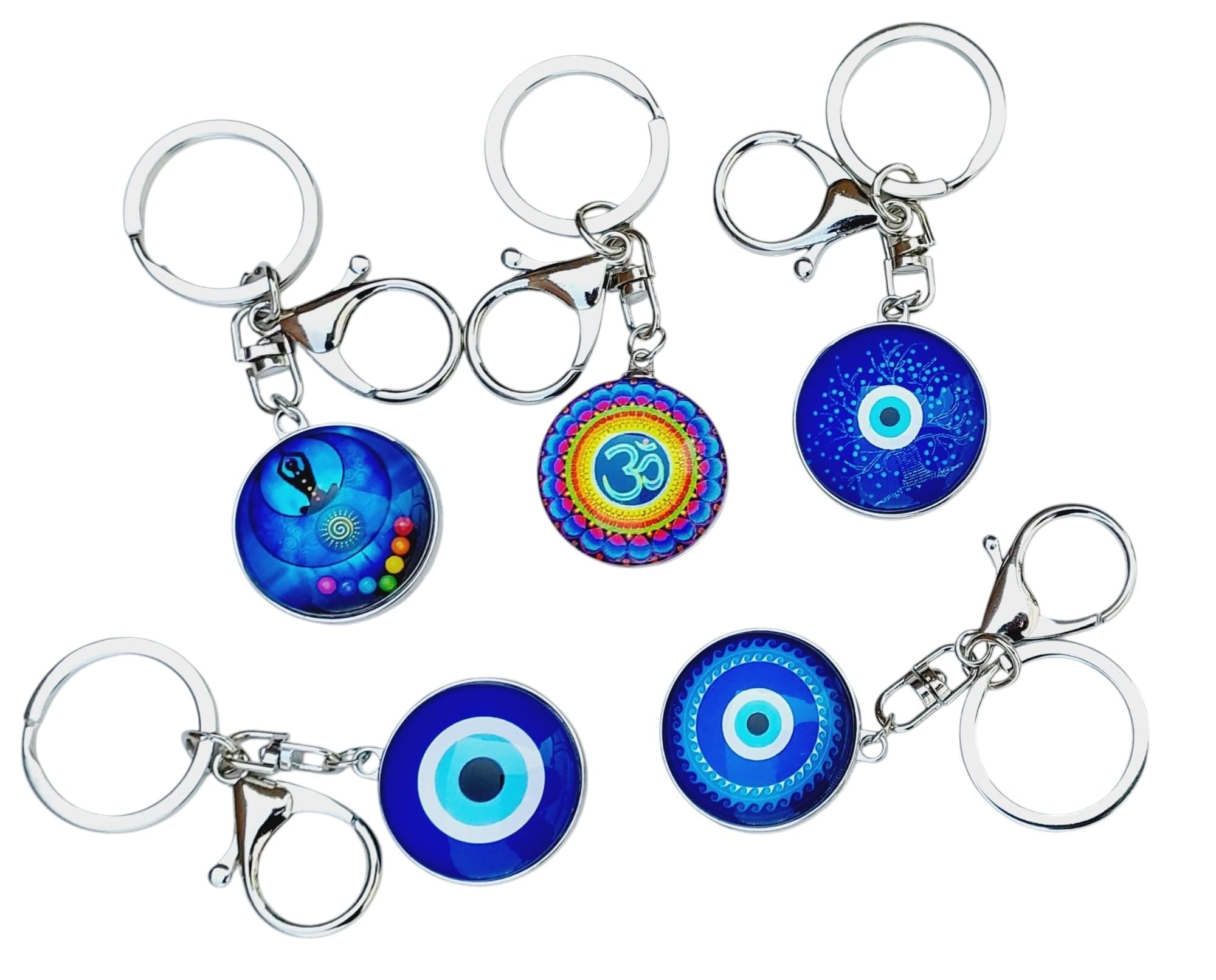 ARTISKRITI Evil Eye Keychain Key Ring for Purse, Mobile, Wallet, Keys and Side Bags, Return Gift, Set of 5