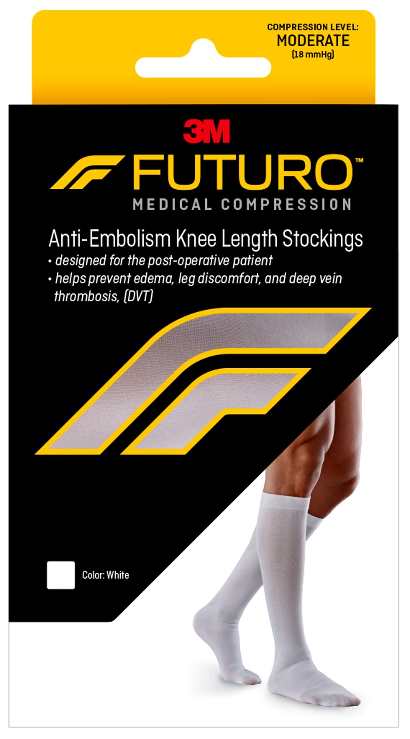 Futuro Anti-Embolism Knee Length Stockings, Closed Toe, White Large