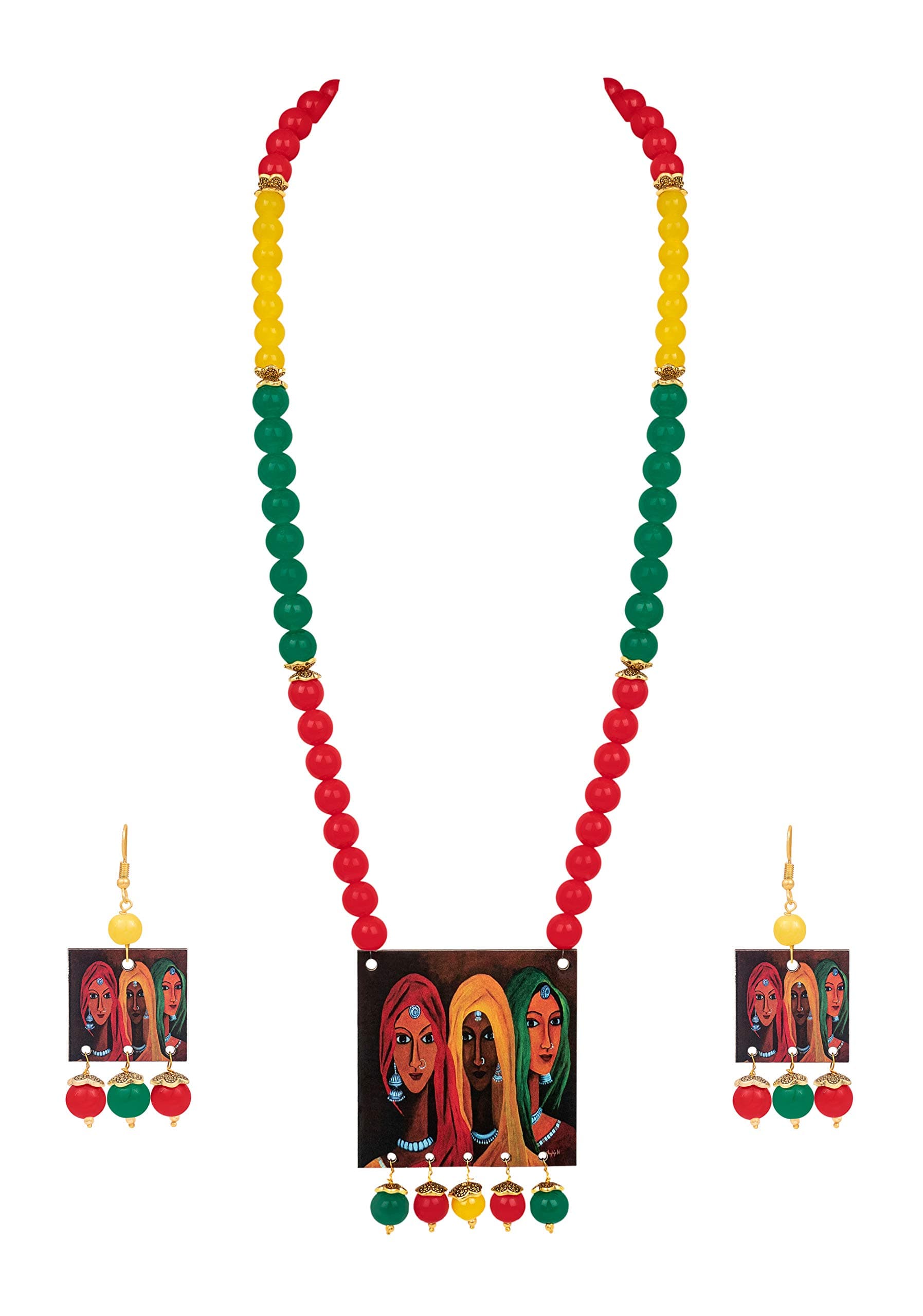 JFL - Jewellery for Less Handcrafted Rajasthani Women Painting Print Beaded Designer Necklace Set for Women and Girls
