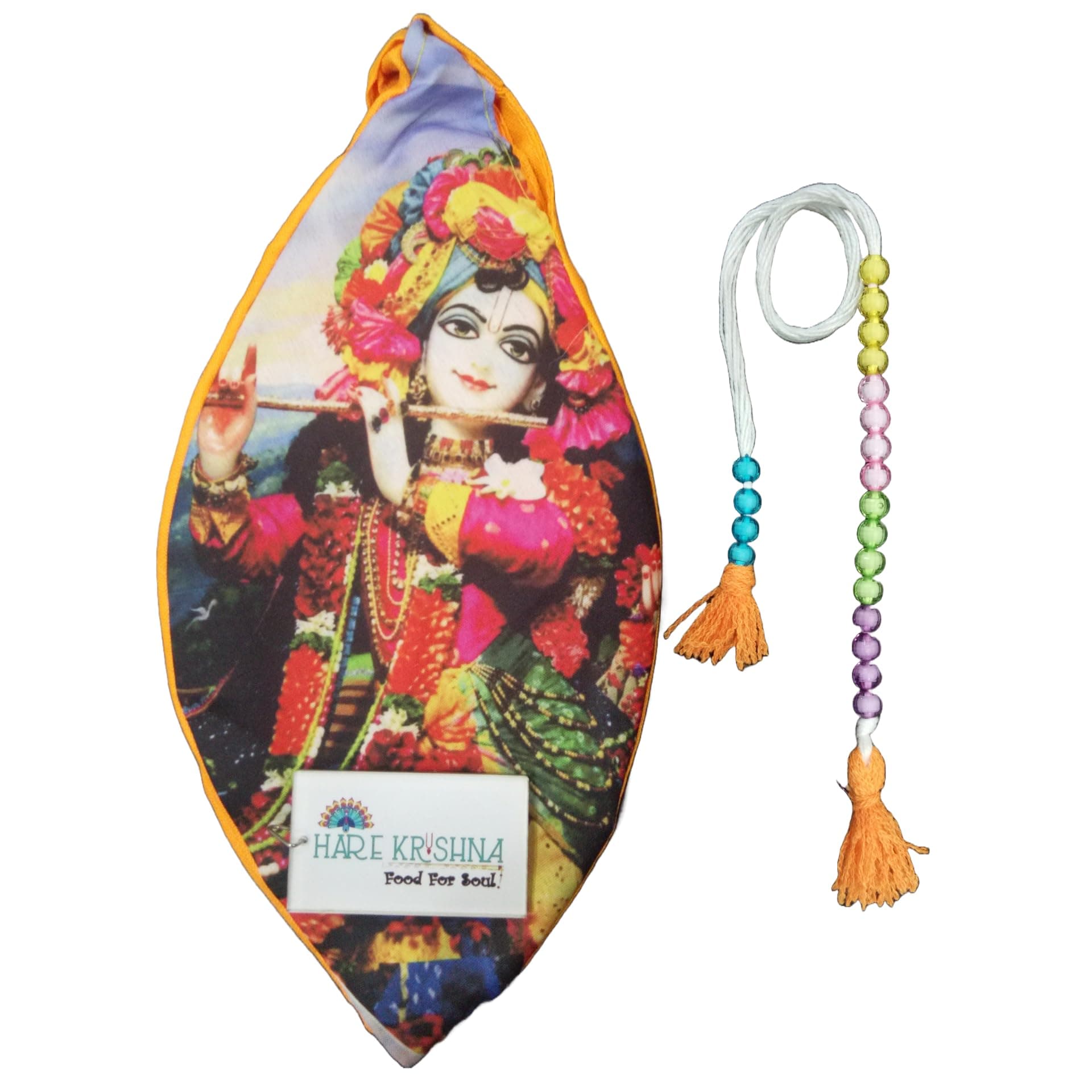 Hare Krishna Food For Soul Krishna Printed Jaap Mala Bag for Men & Women with Zipper Pocket | Krishna Print Bag | Gomukhi Japa Mala Bag | Chanting Bead Bag with Keychain & Sakshi Mala 1pc