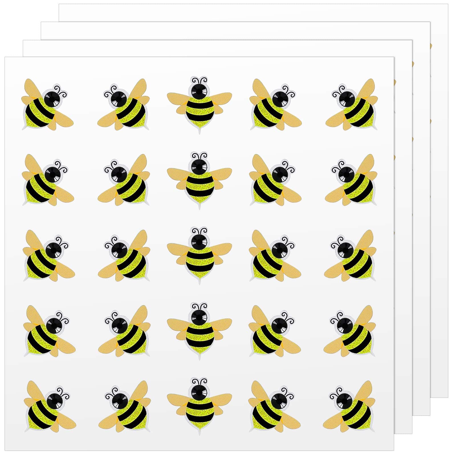 Bee Dimensional Stickers 3D Bee Glitter Stickers Tiny Bee Self-Adhesive Stickers Honey Bee Flatback Embellishment for DIY Spring Summer Craft Decoration Card Scrapbooking Ornament (4 Sheets)