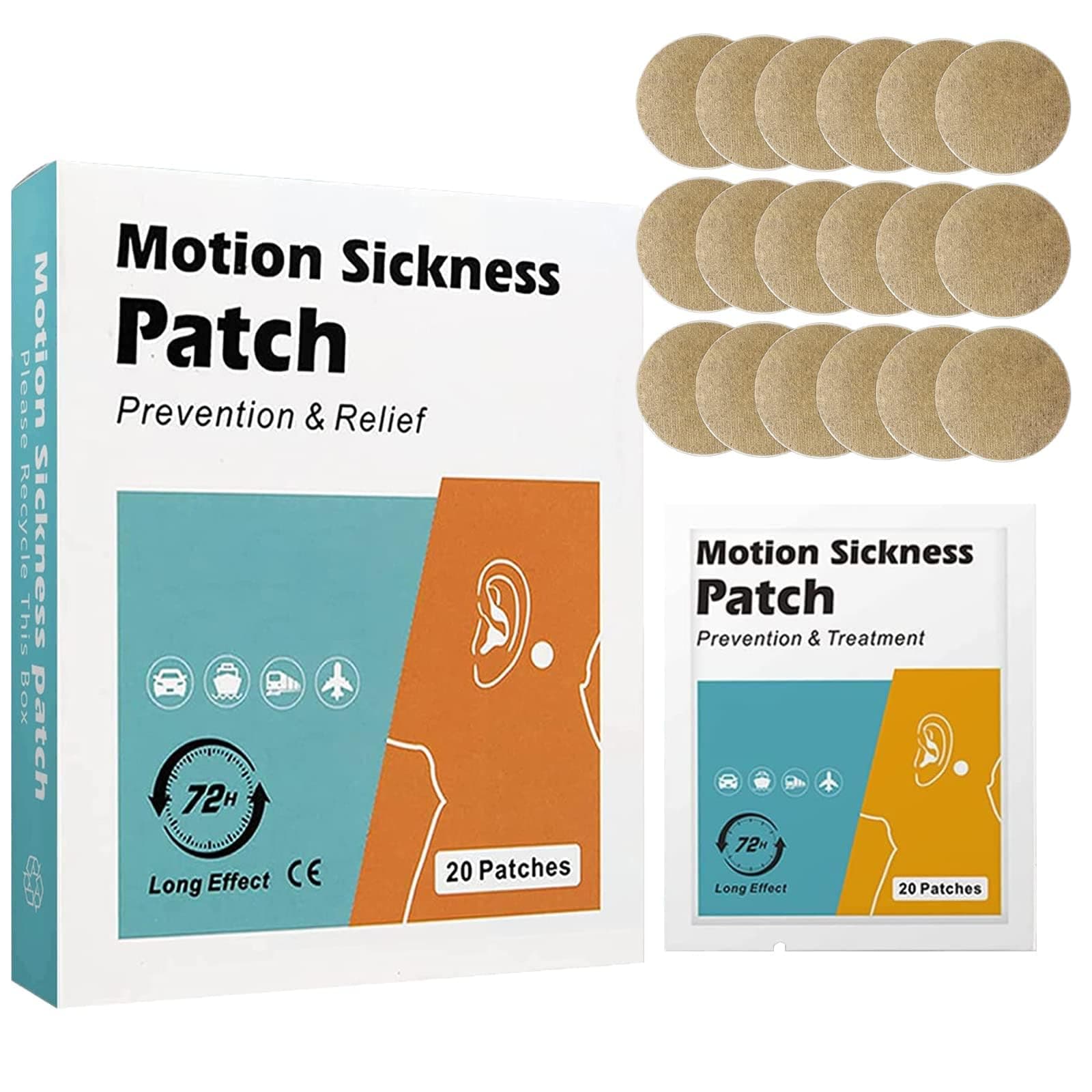Motion Sickness Patches, 20 Count Sea Sickness Patch- Relieves Dizziness from Seasickness and carsickness, Suit for Travel of Car and Boat Rides, Cruise and Airplane