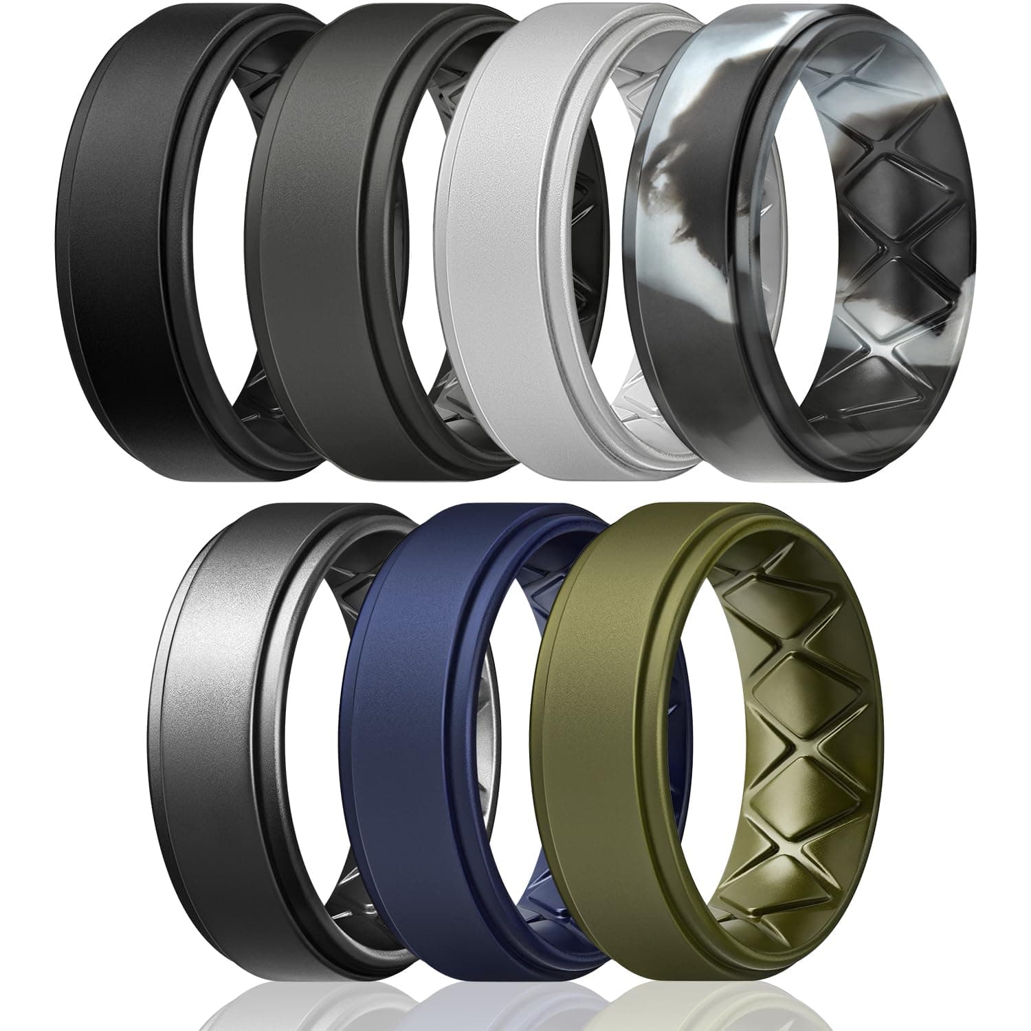 Egnaro Silicone Ring for Men, Dual-Tone Breathable Mens' Rubber Bands - One Ring with Two Color