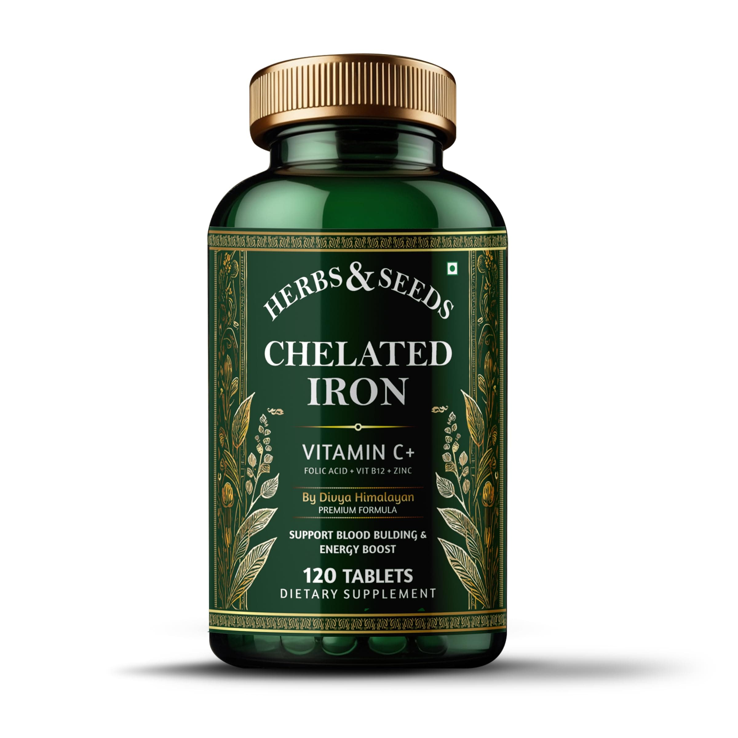 Simply Herbal Chelated Iron with Vitamin C, B12, Folic Acid, and Zinc - 60 Tablets - Supports Iron Absorption, Immune Health, and General Well-Being