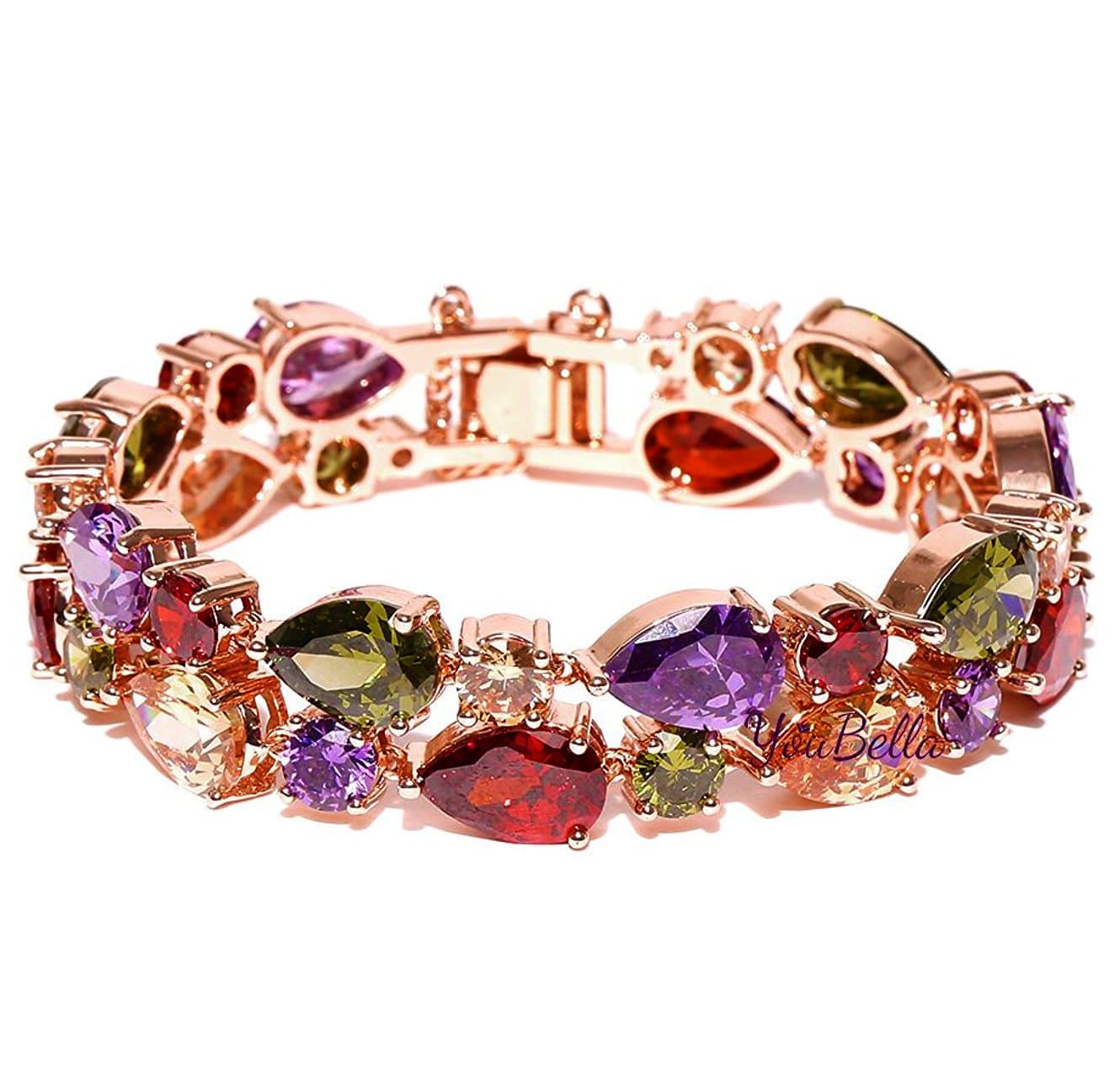 YouBella Jewellery Set Multi-Color AAA Swiss Zircon Rose Gold Crystal Necklace Pendant Ring Bracelet Bangle and Earrings Jewellery Combo for Girls and Women (Bracelet)