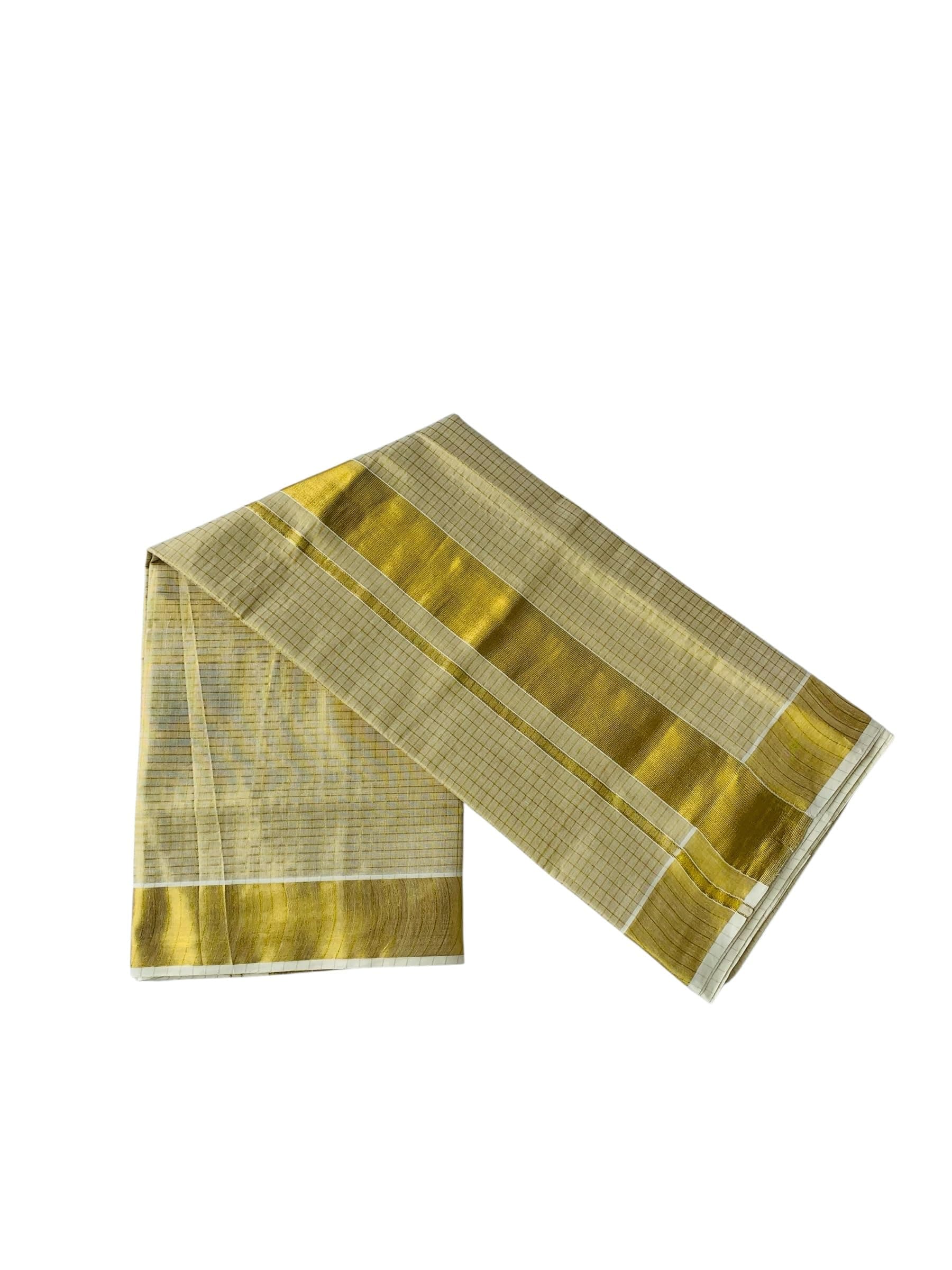 ALLUVY Women's Kuthampully Kerala Kasavu Saree Tissue Checked | Traditional South Indian Saree | Onam Saree latest collections - Multi Color KTM-621