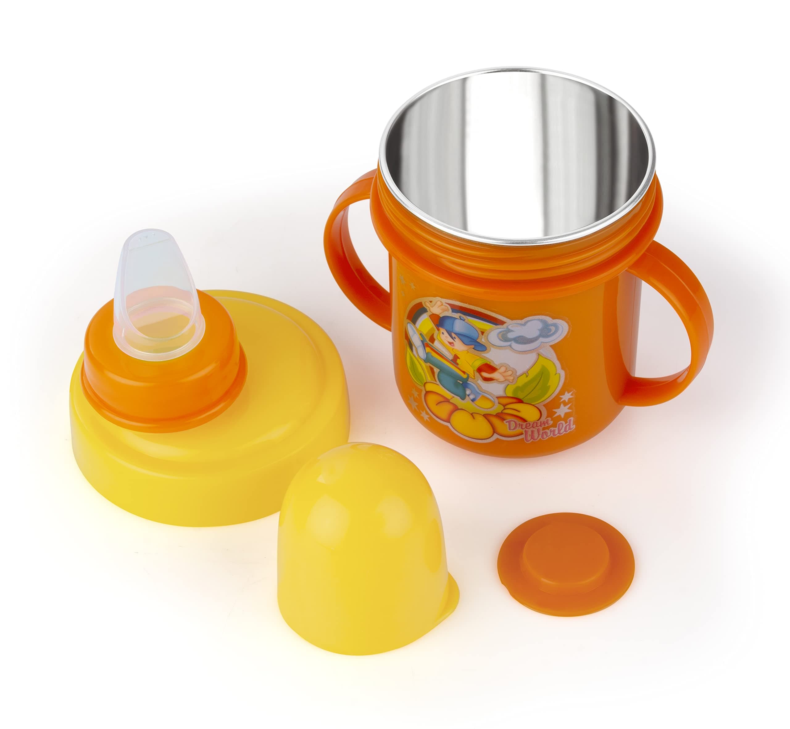 Nabhya Hippo Stainless Steel Baby Spout Sipper Cup for Kids Age 3 Months to 18 Months 250 ML (Orange - 250 ML)