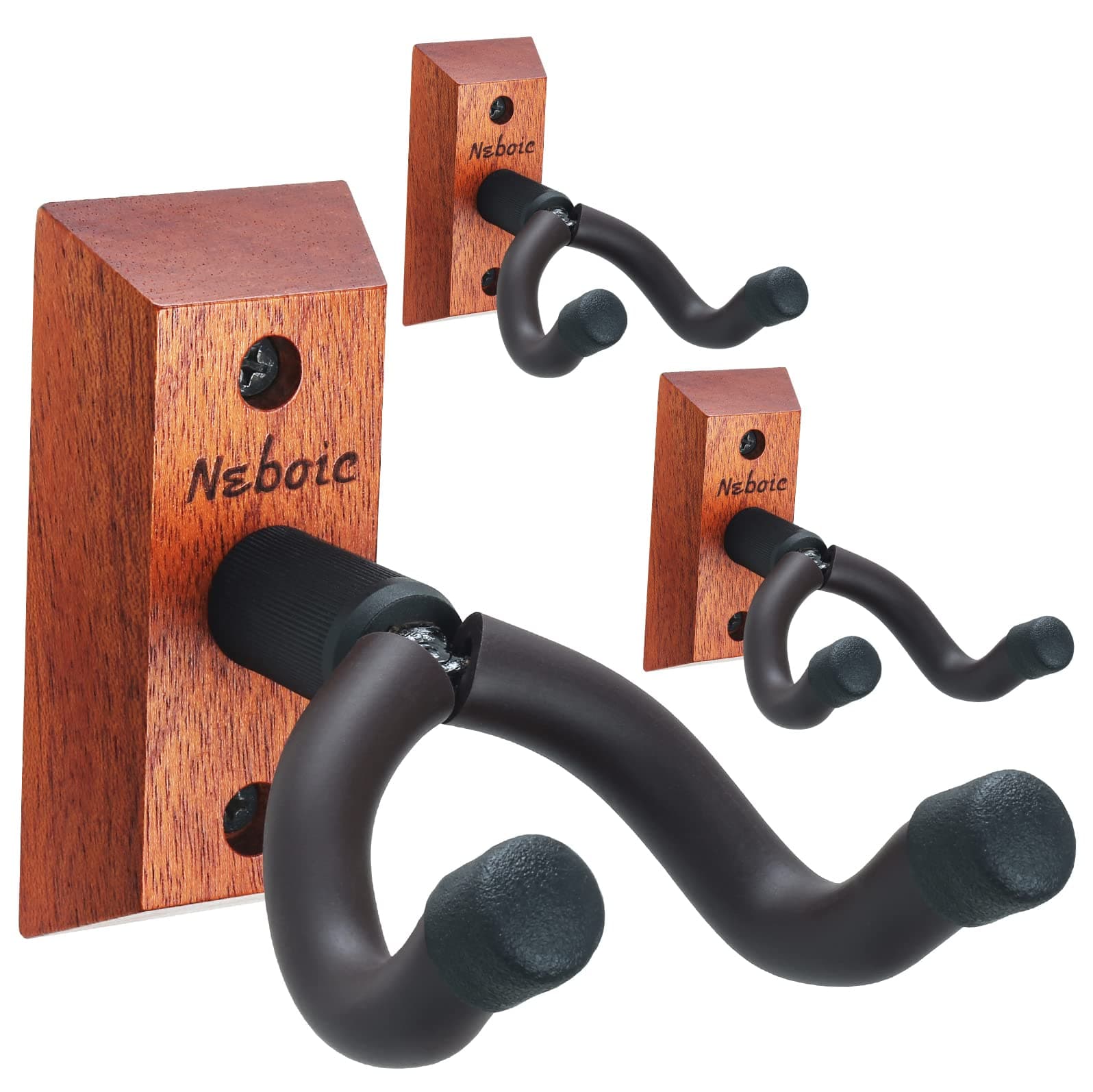 Alvar Neboic 3 Pack Wood Guitar Wall Mount, Hanger, Hook for Electric, Acoustic, Classical, Bass Guitars