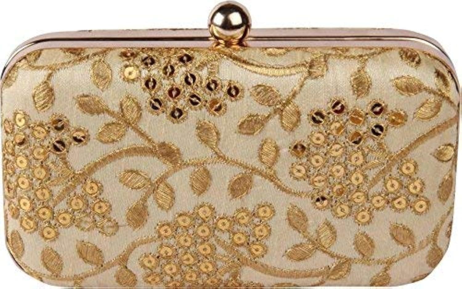 TOOBA Womens Handicraft Hand Embroidered Box Clutch Bag Purse For Bridal, Casual, Wedding Bag for Women & Girls Gold