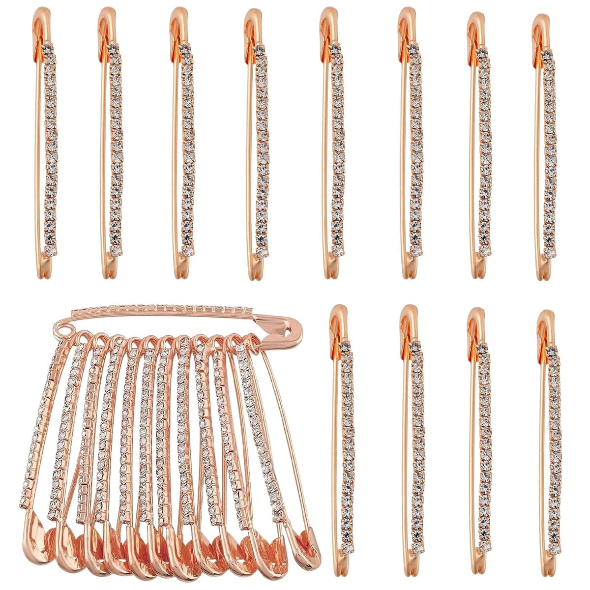 VAMA FASHIONS Rose Gold Large Safety Saree Pleats Pallu Pin With Stones Big Sari Sadi brooch hijab Chunari Dupatta Pins For Women