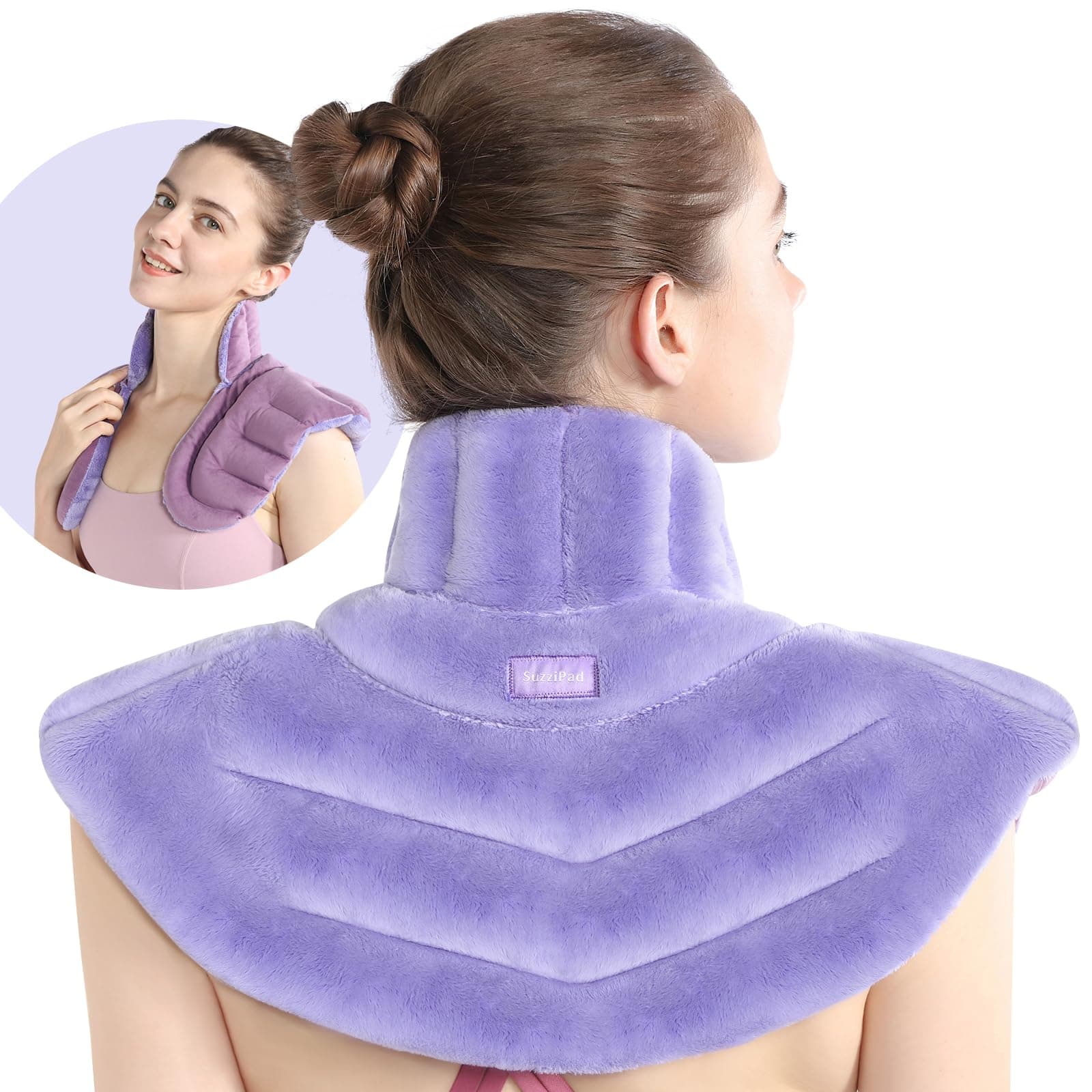 SuzziPad Microwave Heating Pad for Neck and Shoulders, Weighted Neck and Shoulder Wrap for Pain Relief and Spasm, Heated Neck Wrap with Herbal Aromatherapy, Moist Heat Neck Warmer Hot & Cold Compress