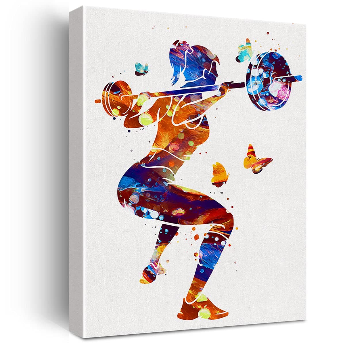 Woman Weight Lifter Watercolor Wall Art Female Weightlifter Canvas Painting Prints for Home Gym Wall Decor Framed Artwork Gifts(12x15 Inch)