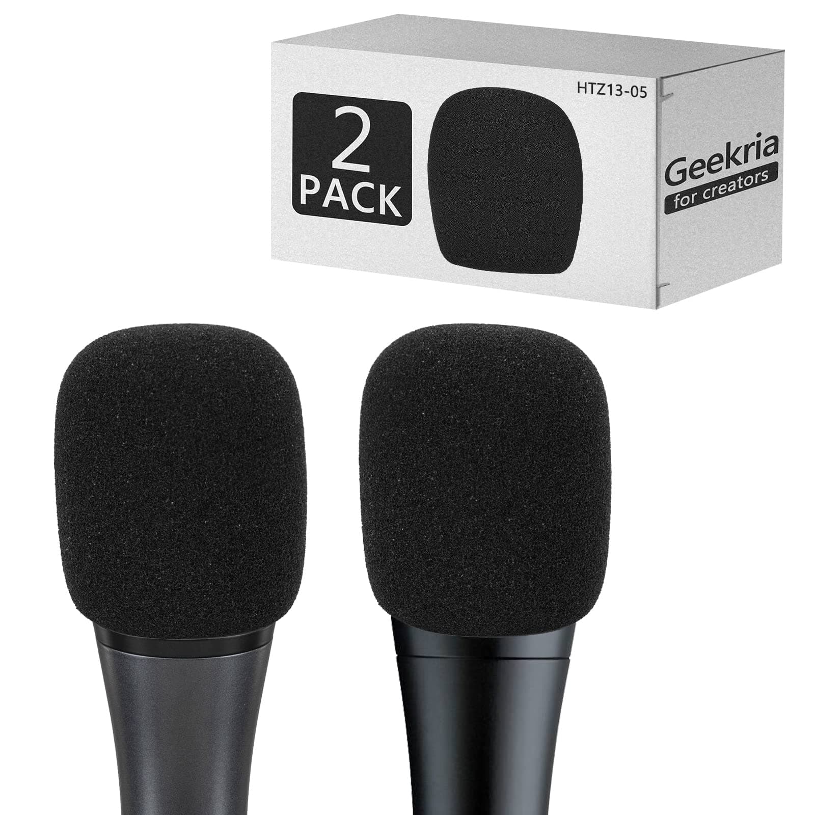 Geekria for Creators Foam Windscreen Compatible with Sennheiser E 935, E 945, E 835, E 845-S Microphone Antipop Windshield, Mic Wind Cover, Sponge Foam Filter (Black / 2 Pack)