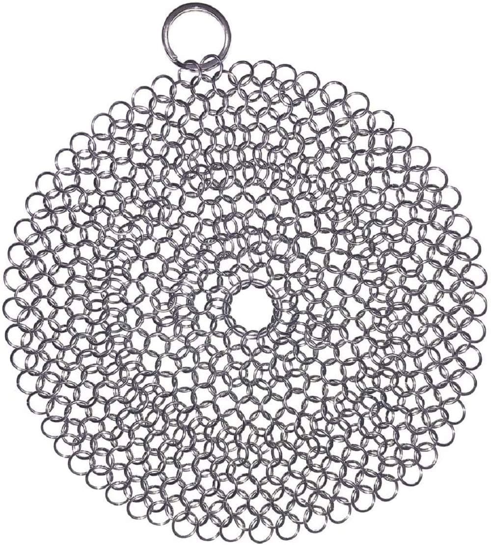SUJAYU Stainless Cast Iron Cleaner, Chainmail Scrubber for Cast Iron Pan Pre-Seasoned Pan Dutch Ovens Waffle Iron Pans Scraper Cast Iron Grill Scraper Skillet Scraper (7 Inch Round)
