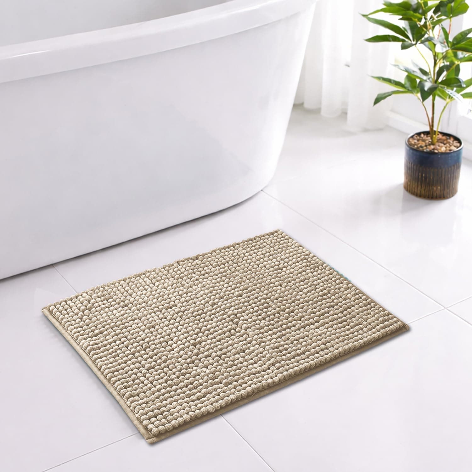 LUXE HOME INTERNATIONAL Shaggy Chenille Bath Mat Extra Soft Super Absorbent Anti Skid Popcorn Door Mats for Home Entrance, Bathroom, Bedroom, Kitchen, Floor Mat