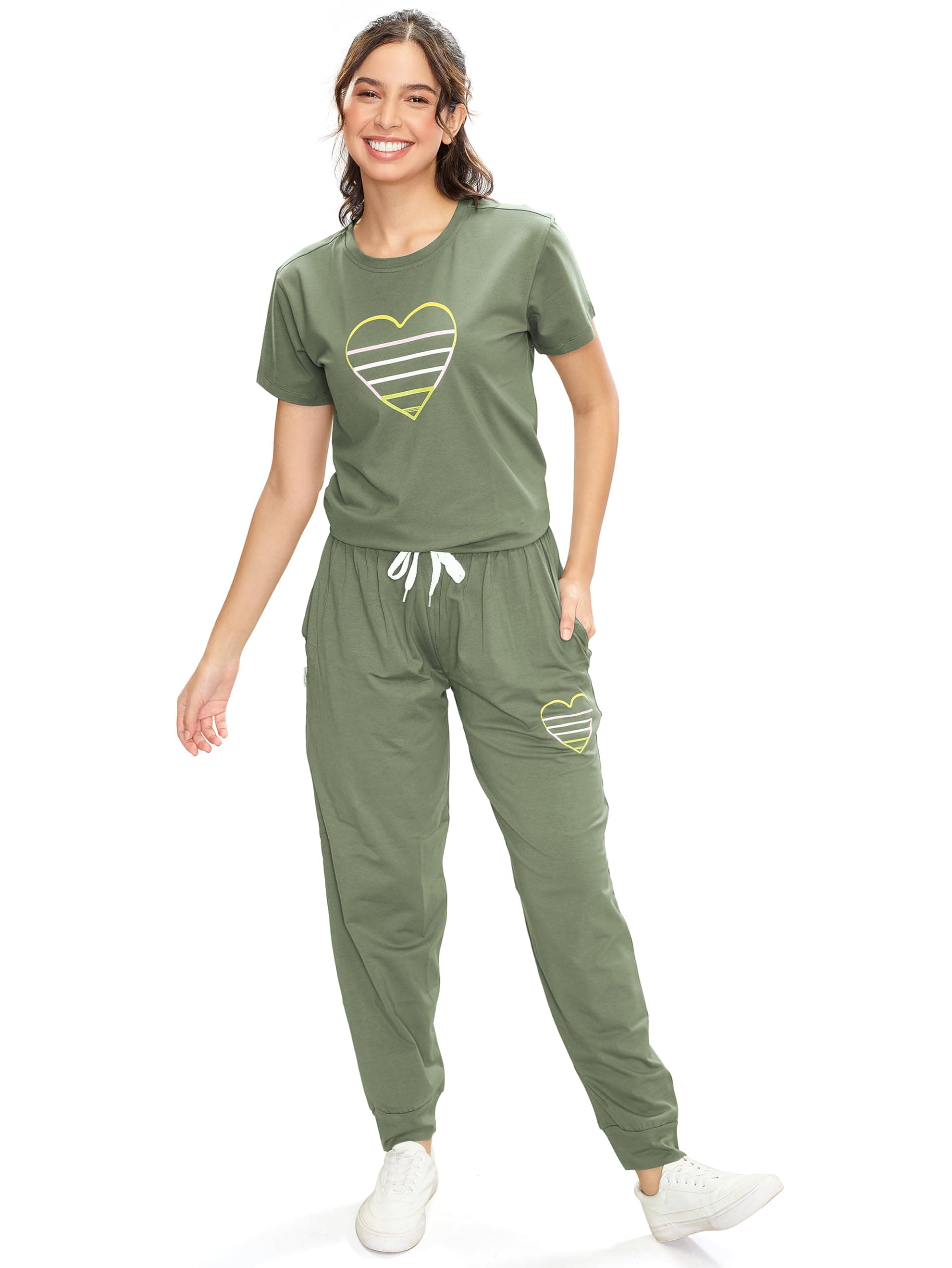 LOTIK Women Cotton Green Solid Top & payjama Nightsuit & Tracksuit Set 742-M