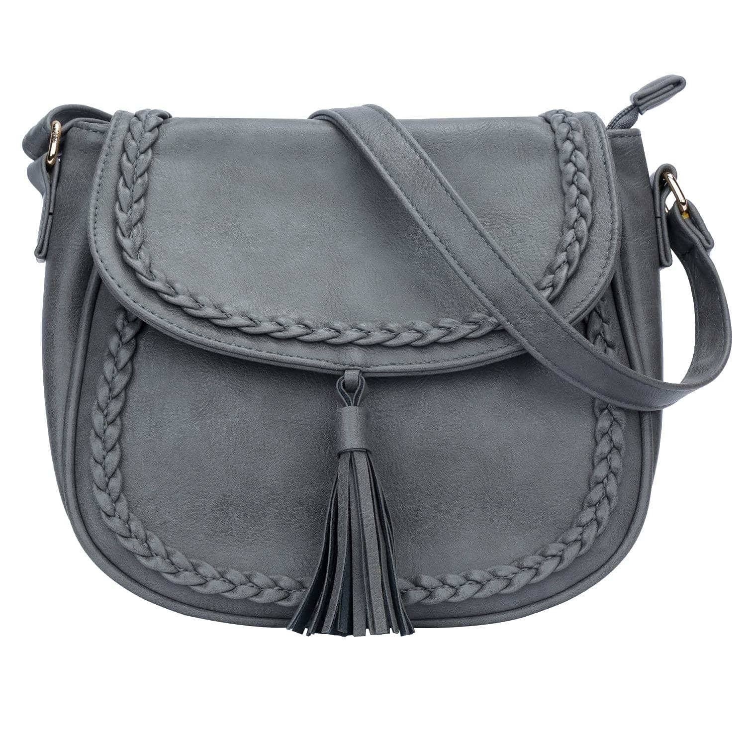 KKXIU Casual Flap Saddle Crossbody Bags for Women Purses and Handbags with Tassel, Grey, Small