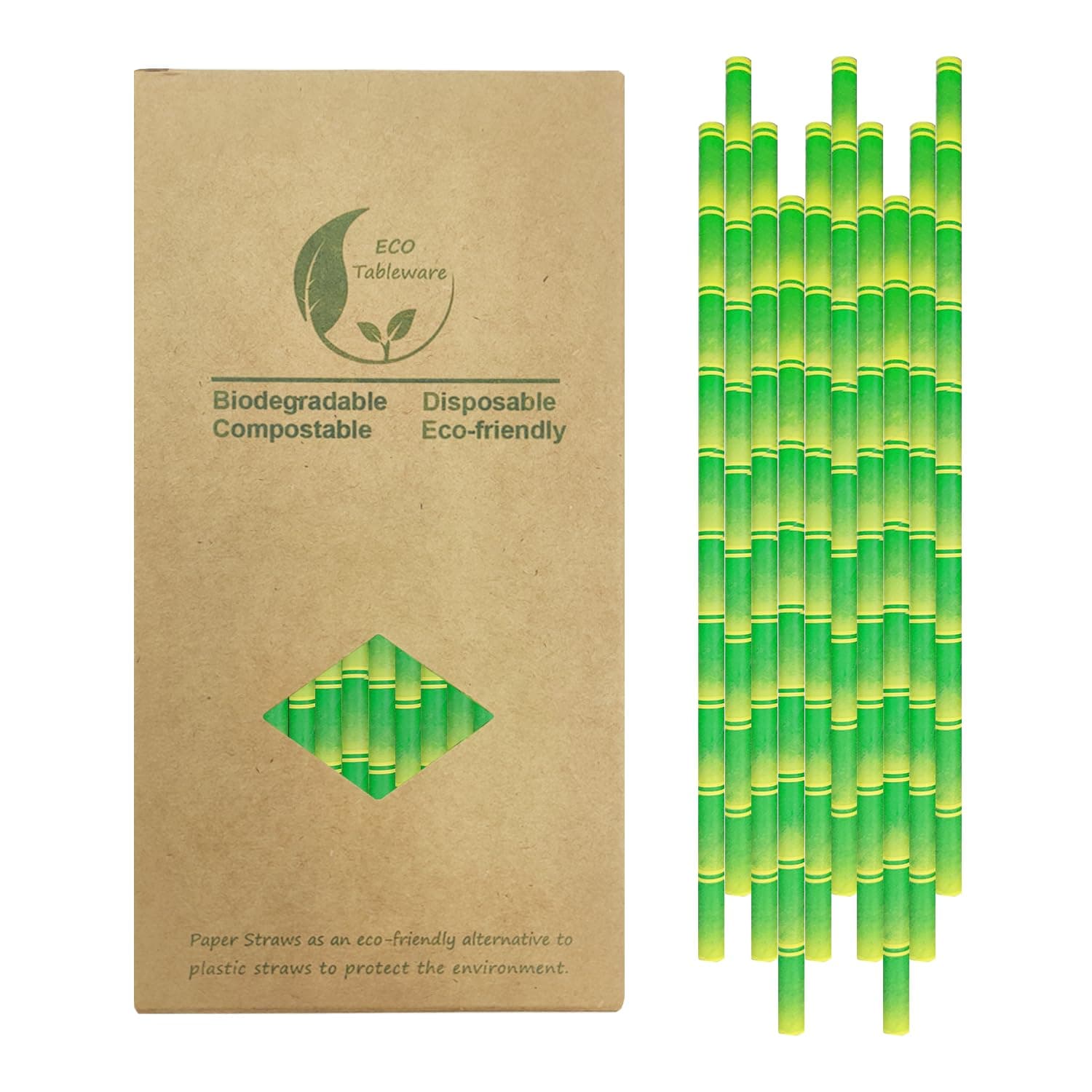 Natural Green Bamboo Drinking Paper Straws 100% Biodegradable, Eco-friendly Bambus Straws