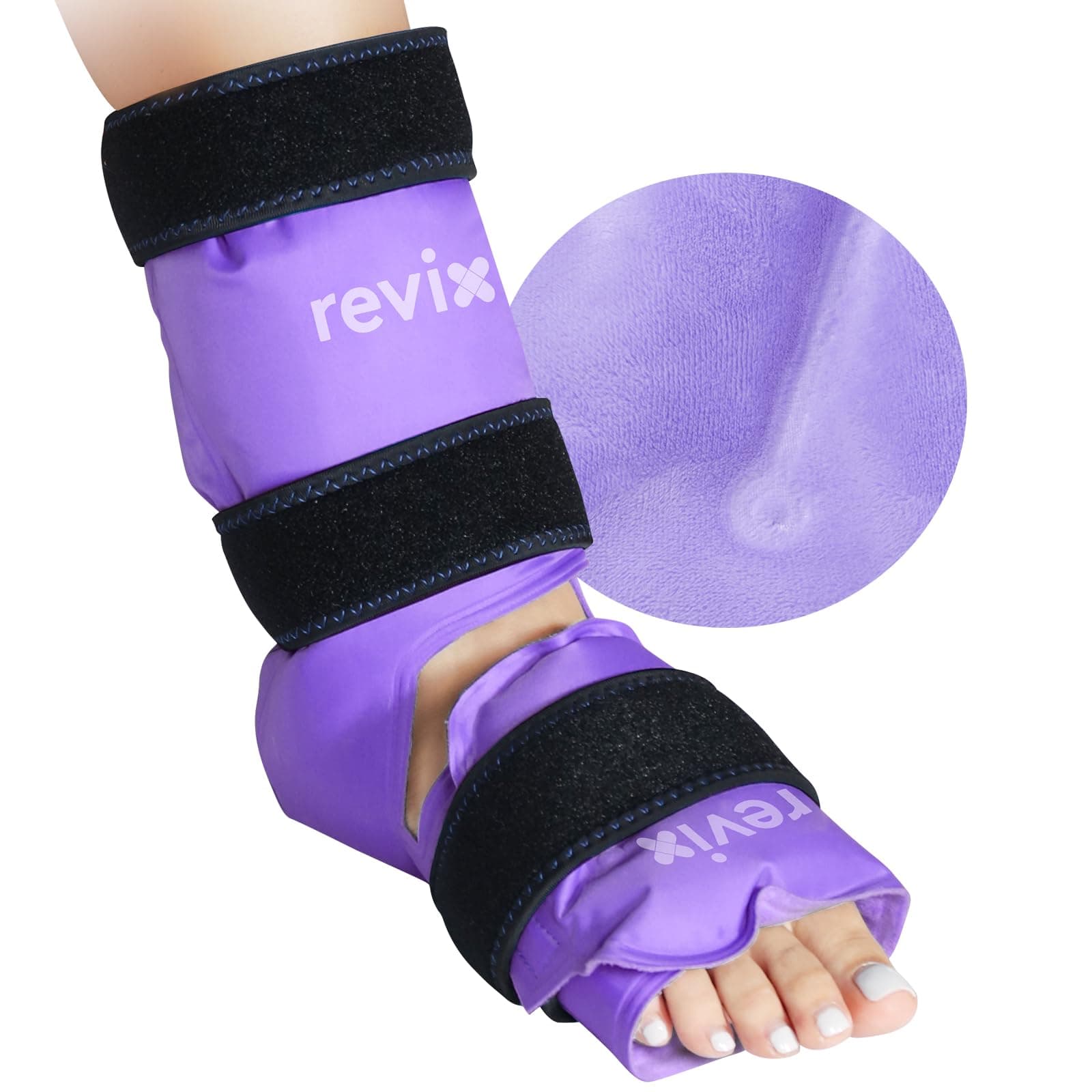 REVIX Ankle Foot Ice Pack Wrap for Injuries Reusable, Gel Ice Wrap with Cold Compression for Foot Pain Relief, Achilles Tendonitis, Plantar Fasciitis and Sprained, Purple